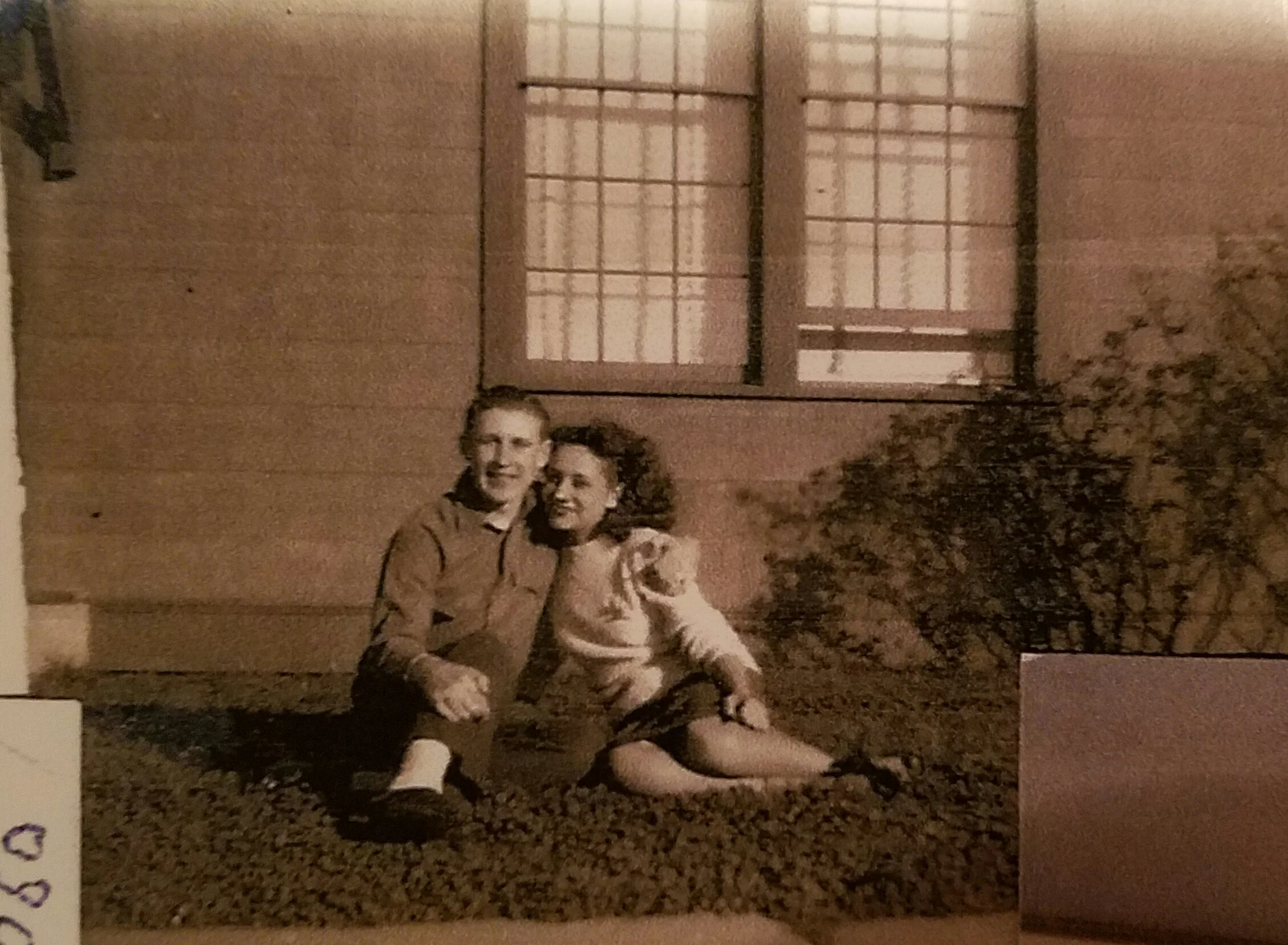 Reunited again! This photo of Bill and Phyllis was taken at the hospital where Bill was recuperating from wounds he received on Iwo Jima. 