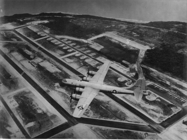 A B-29 flying over North Field, Guam, one of the airfields the 1885th built. PC: Pacific Air Force