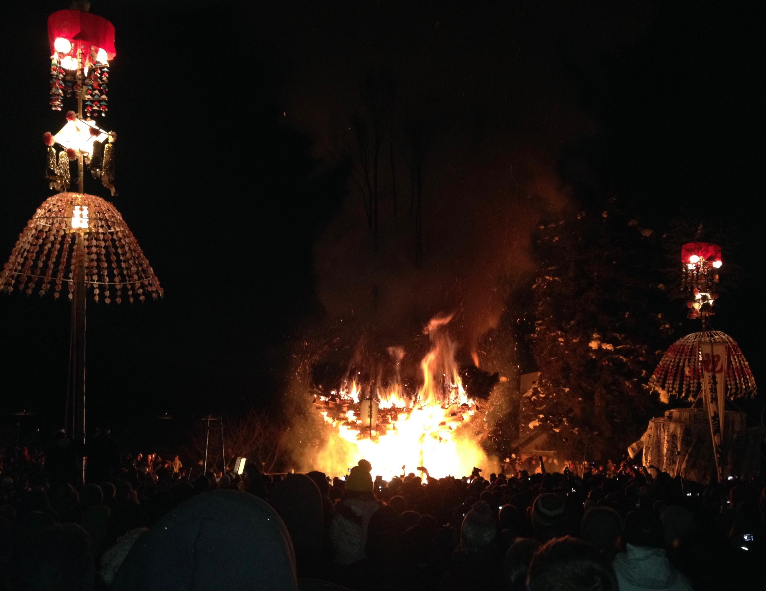 The burning of the structure at the Nosawa Fire Festival