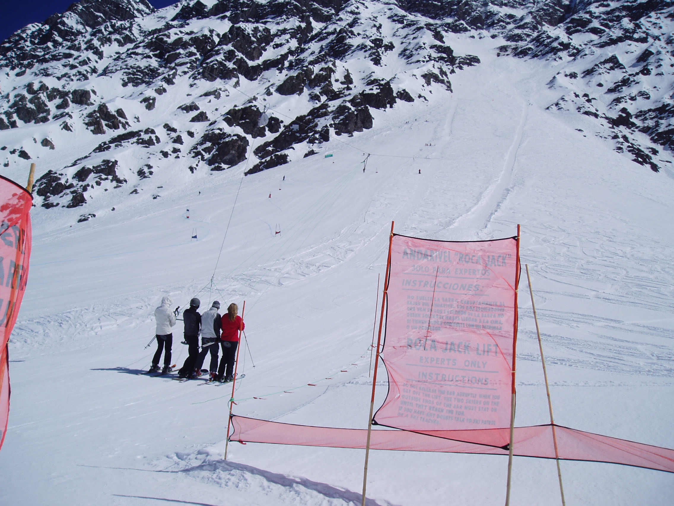 The infamous "Roca Jack" 5 person platter lift at Portillo is designed to allow avalanches to effectively pass underneath it from the massive terrain above