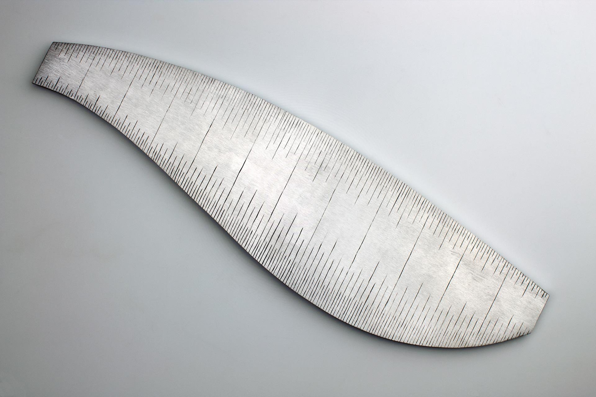 Instrument #84, hand engraved aluminum and ink, 12" x 2.5" x .25"