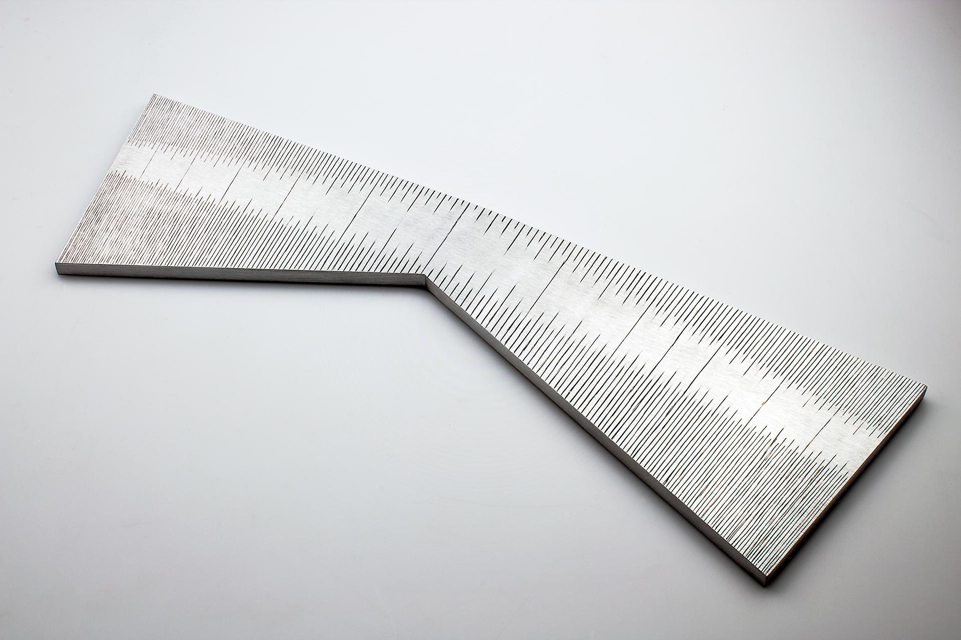 Instrument #29, 12.75" x 3.875" x .25", hand engraved aluminum and ink.