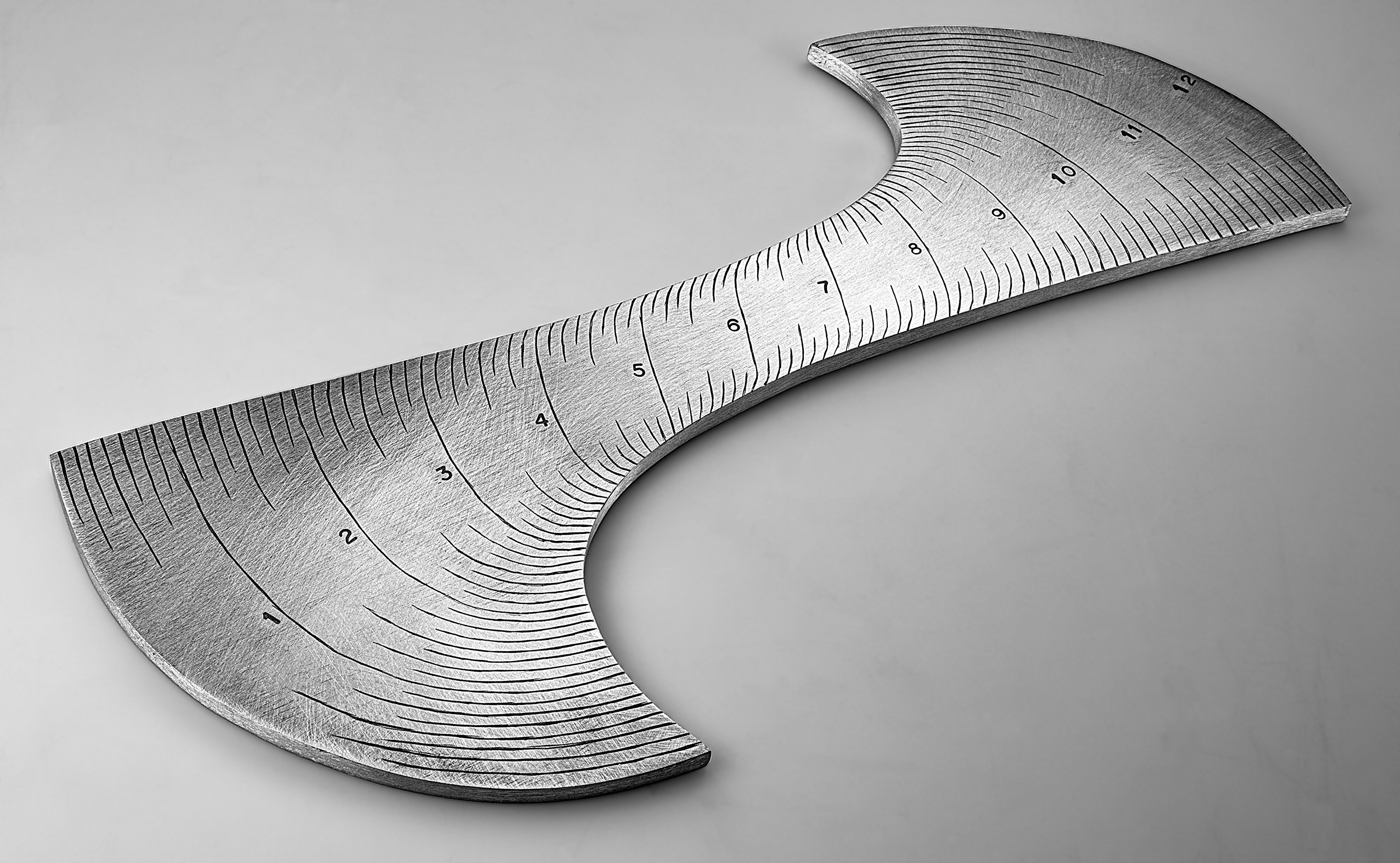 Instrument #108, hand engraved aluminum and ink, 11" x 6" x .25"