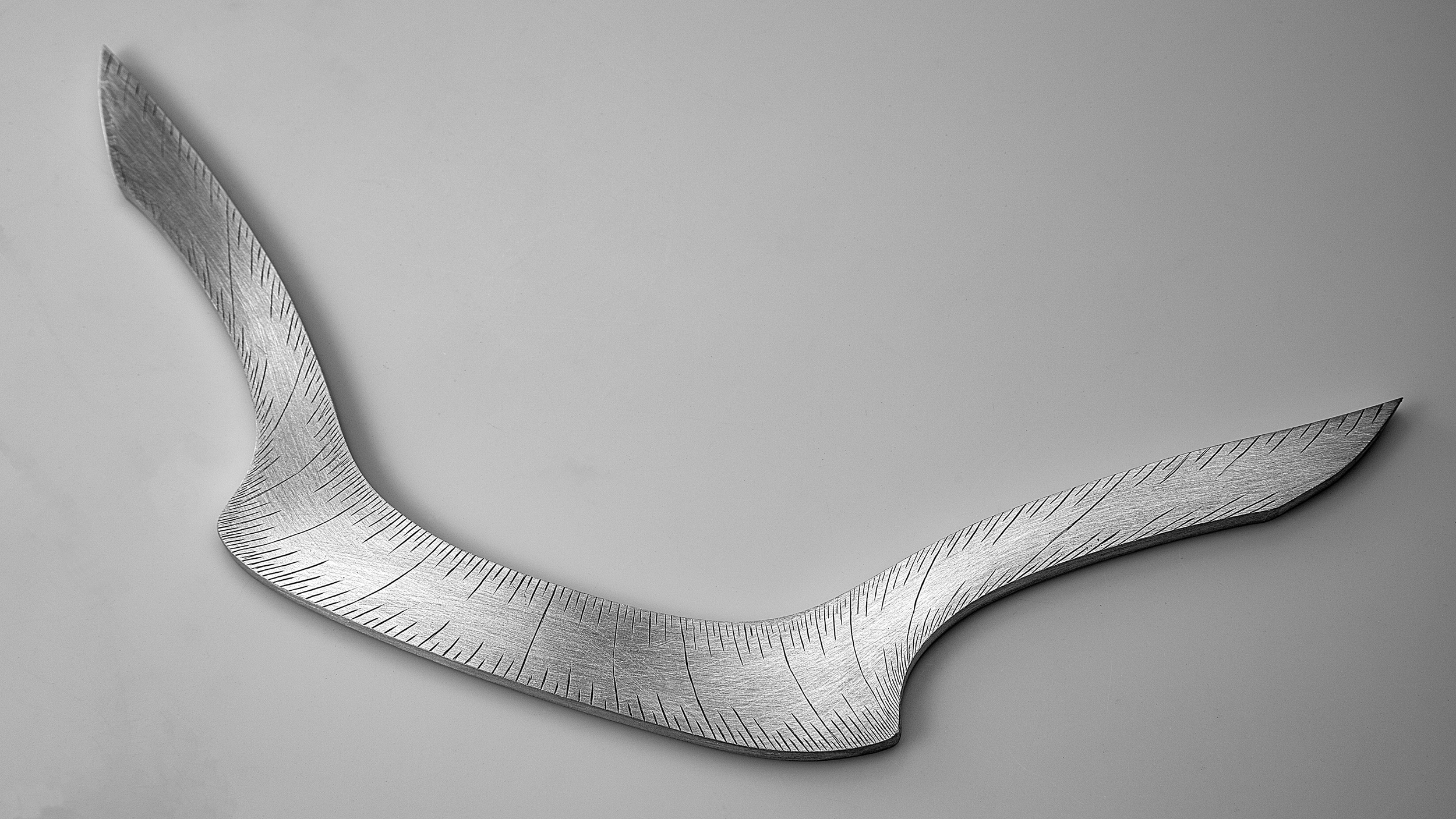 Instrument #112, hand engraved aluminum and ink, 12" x 4.5" x .25"