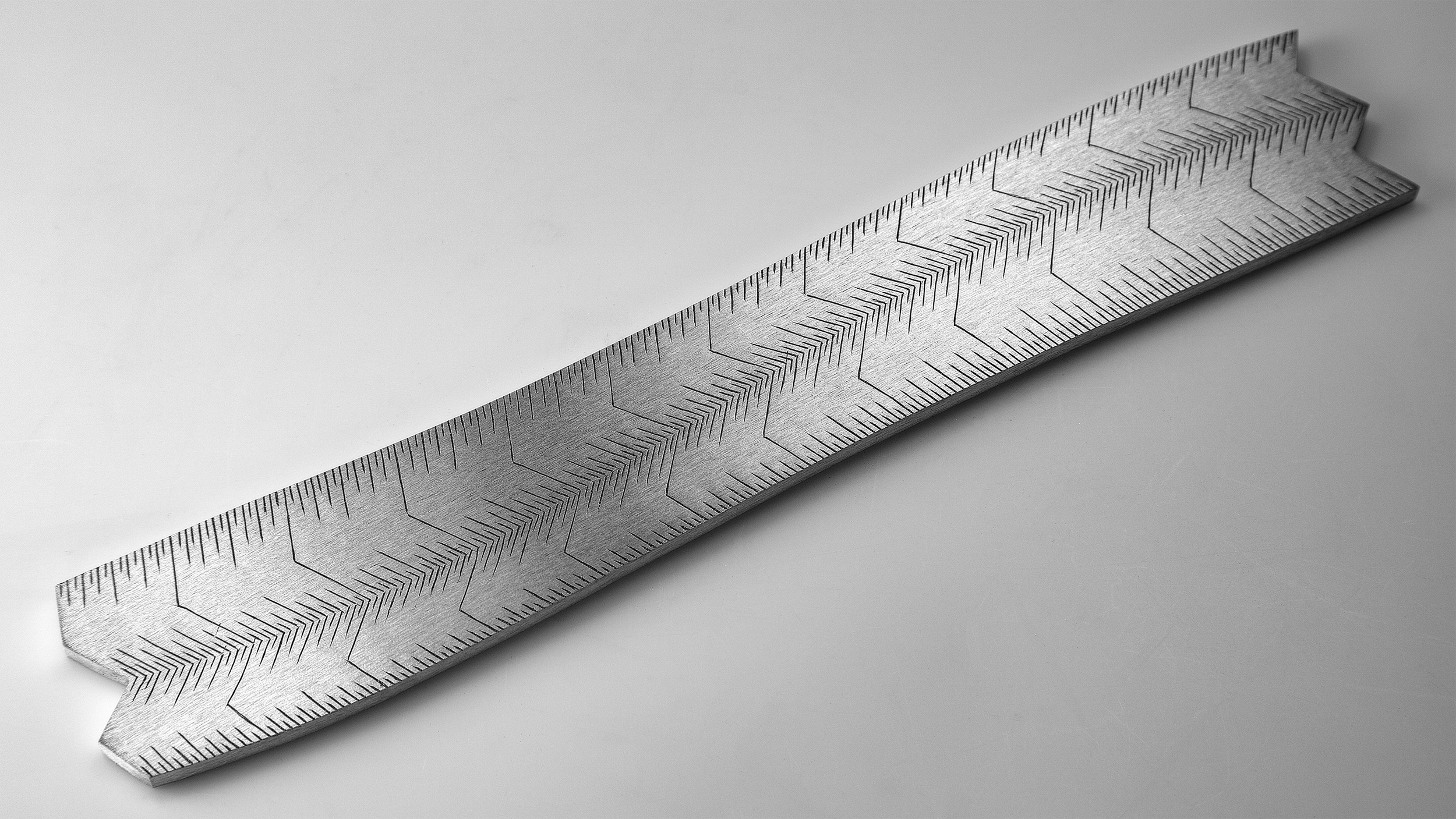 Instrument #139, hand engraved aluminum and ink, 12.75" x 2.25" x .25"