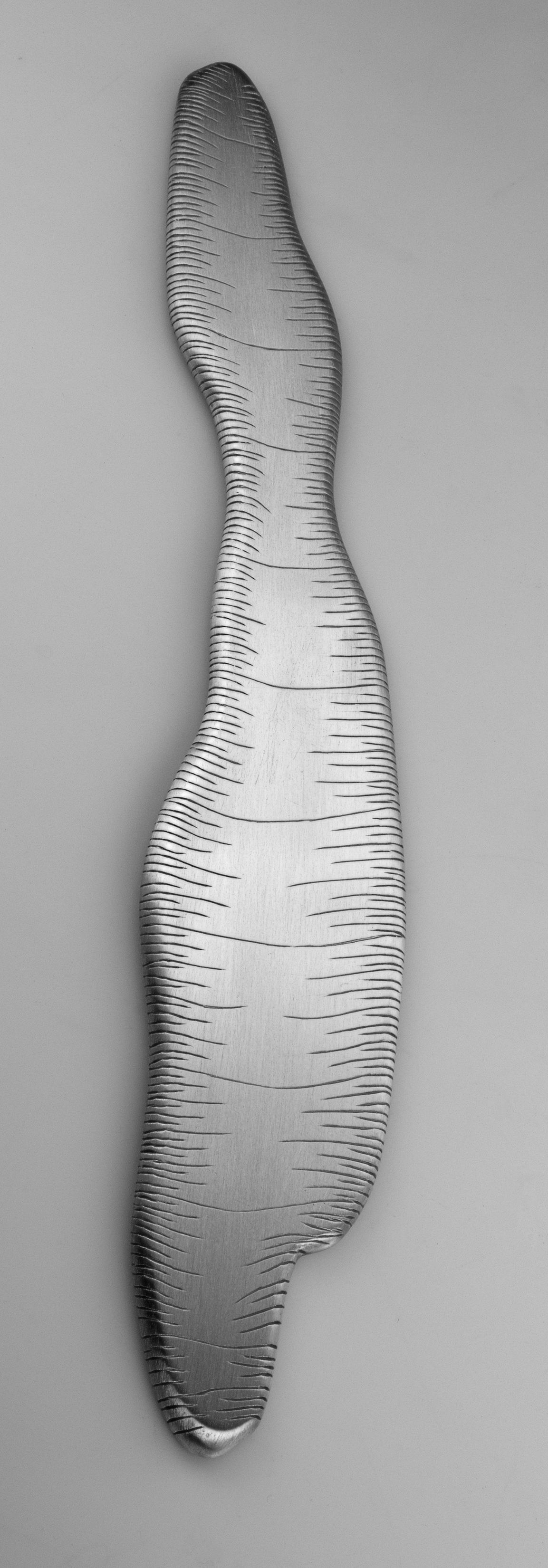 Instrument #157, hand engraved aluminum and ink, 11.5" x 2" x .25"