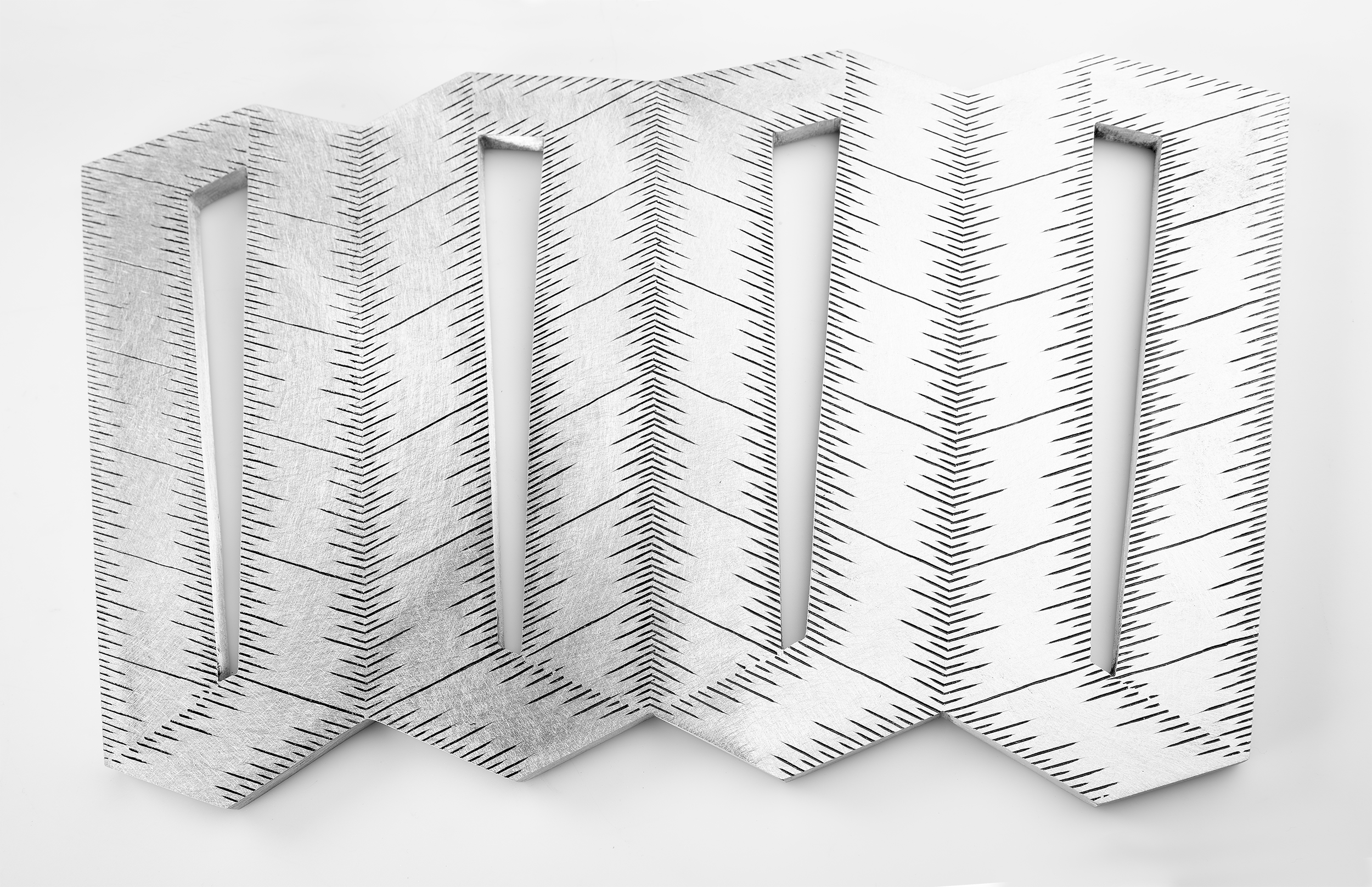 Instrument #293, hand engraved aluminum and ink.