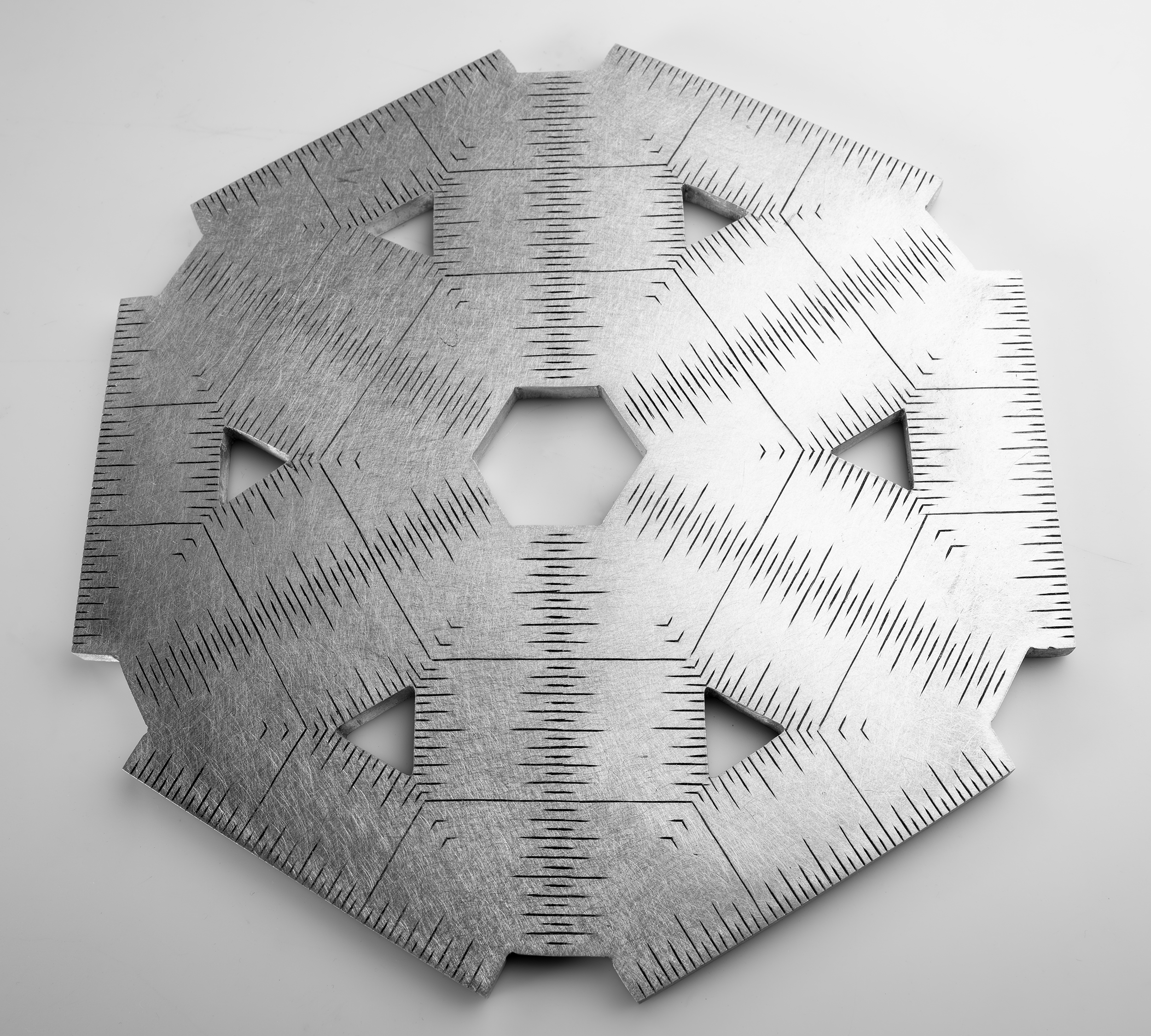 Instrument #323, hand engraved aluminum and ink.