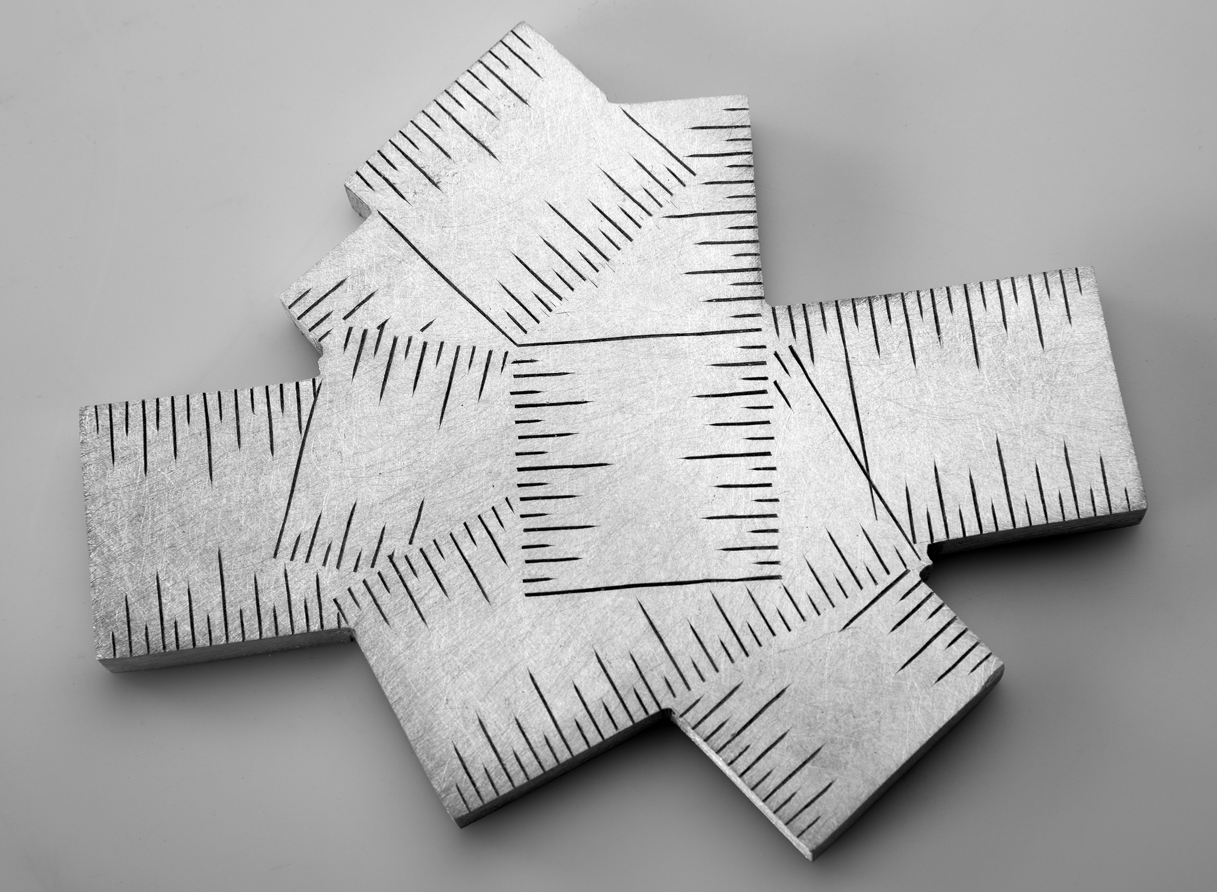 Instrument #358, hand engraved aluminum and ink.