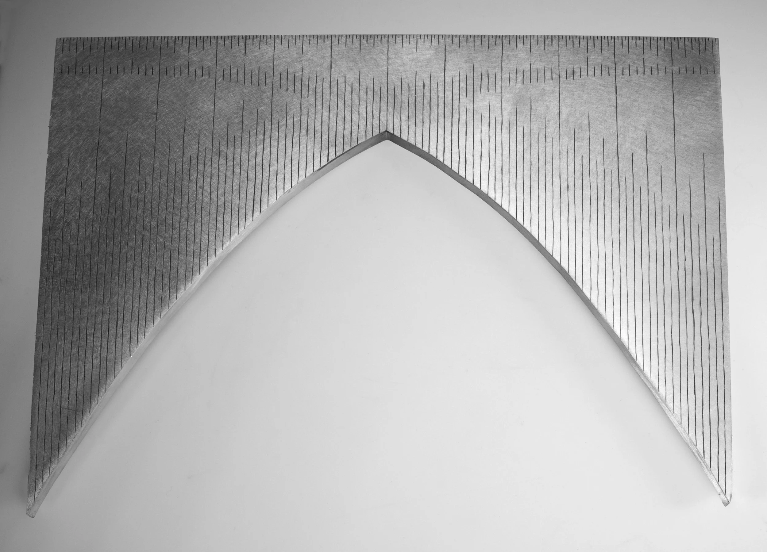 Instrument #202, 0.25" x 11.5" x 12", hand engraved aluminum and ink.