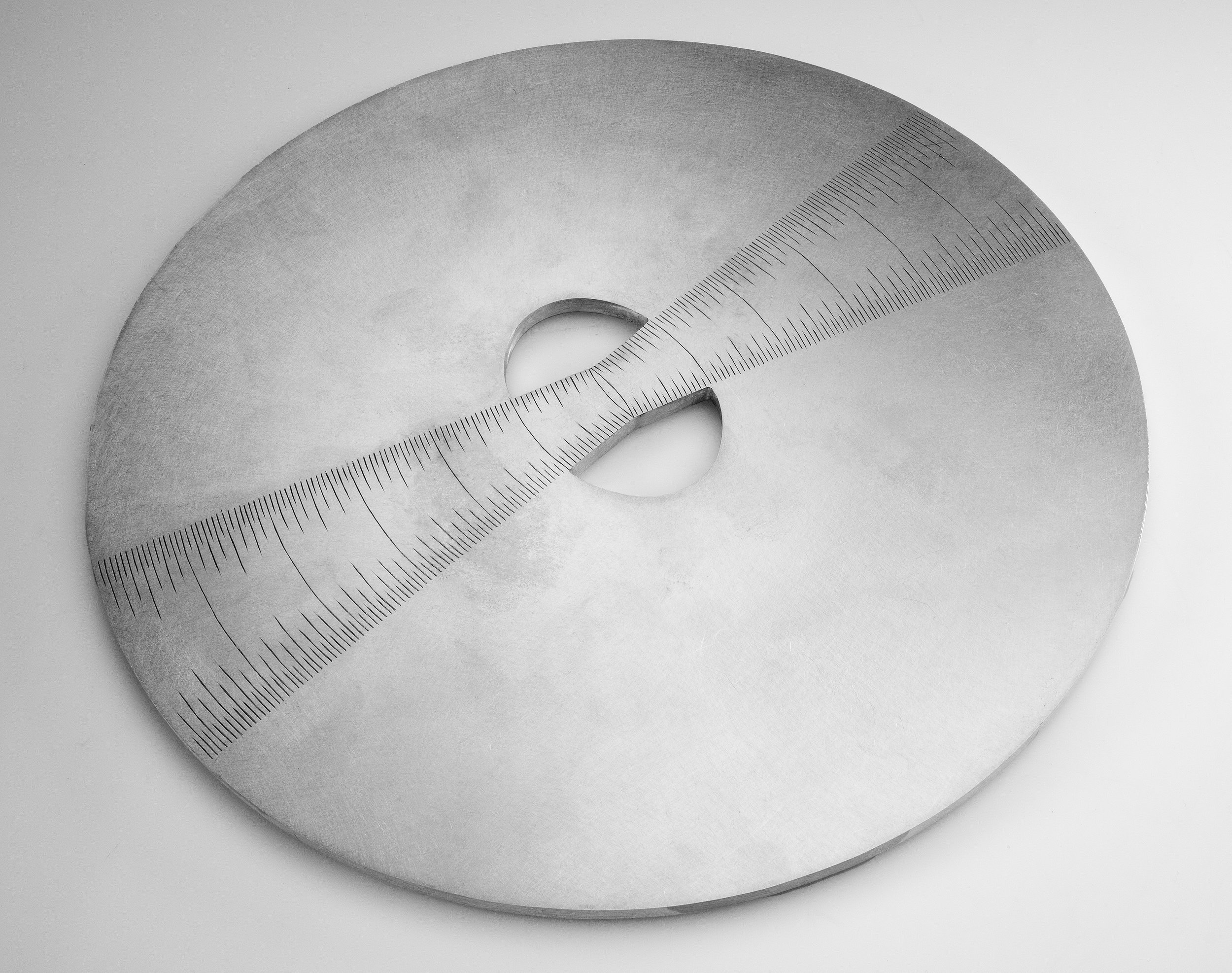 Instrument #203, 0.25" x 12" x 12", hand engraved aluminum and ink.