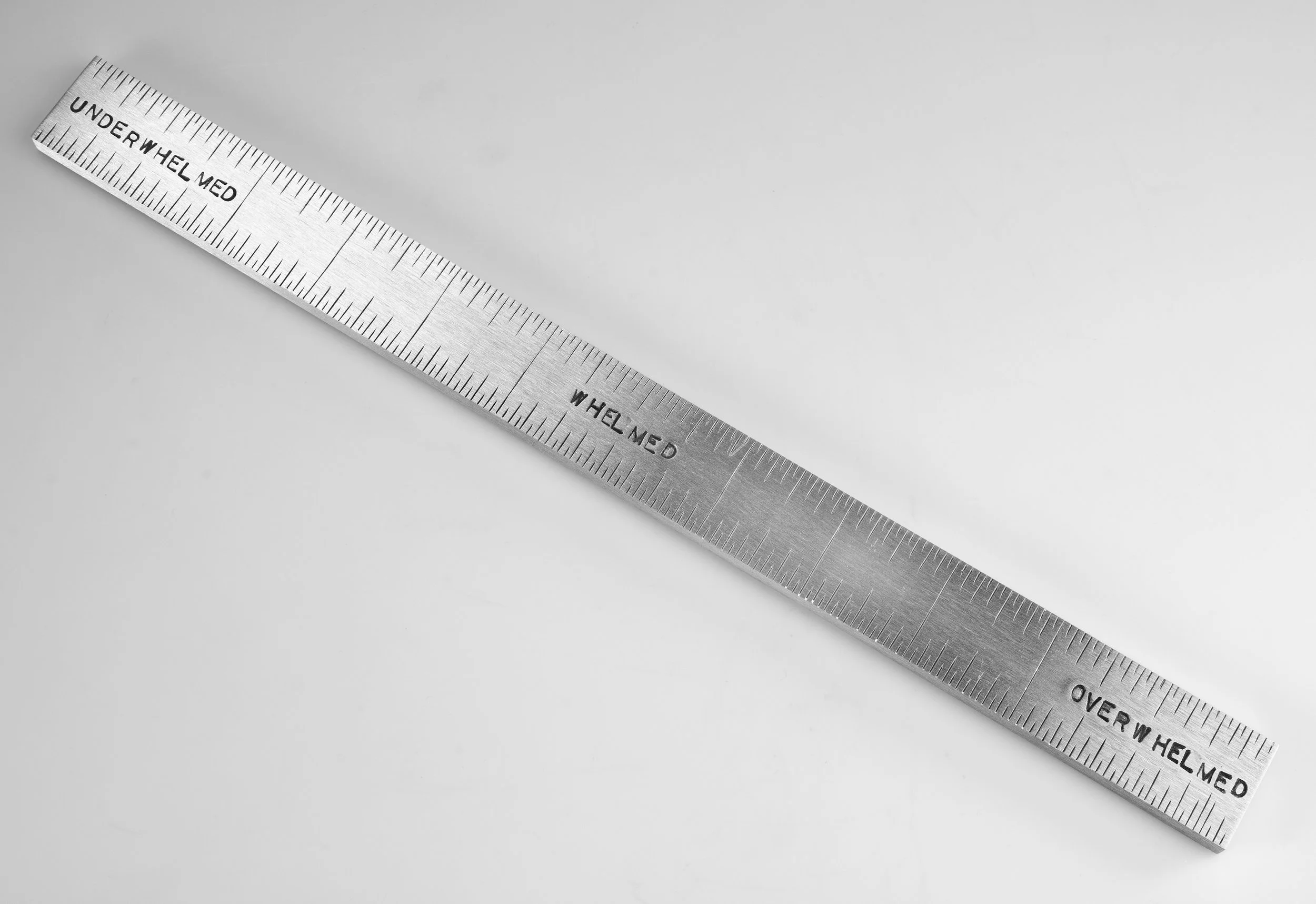 Instrument #399, 0.25" x 1" x 12", hand engraved on aluminum and ink.