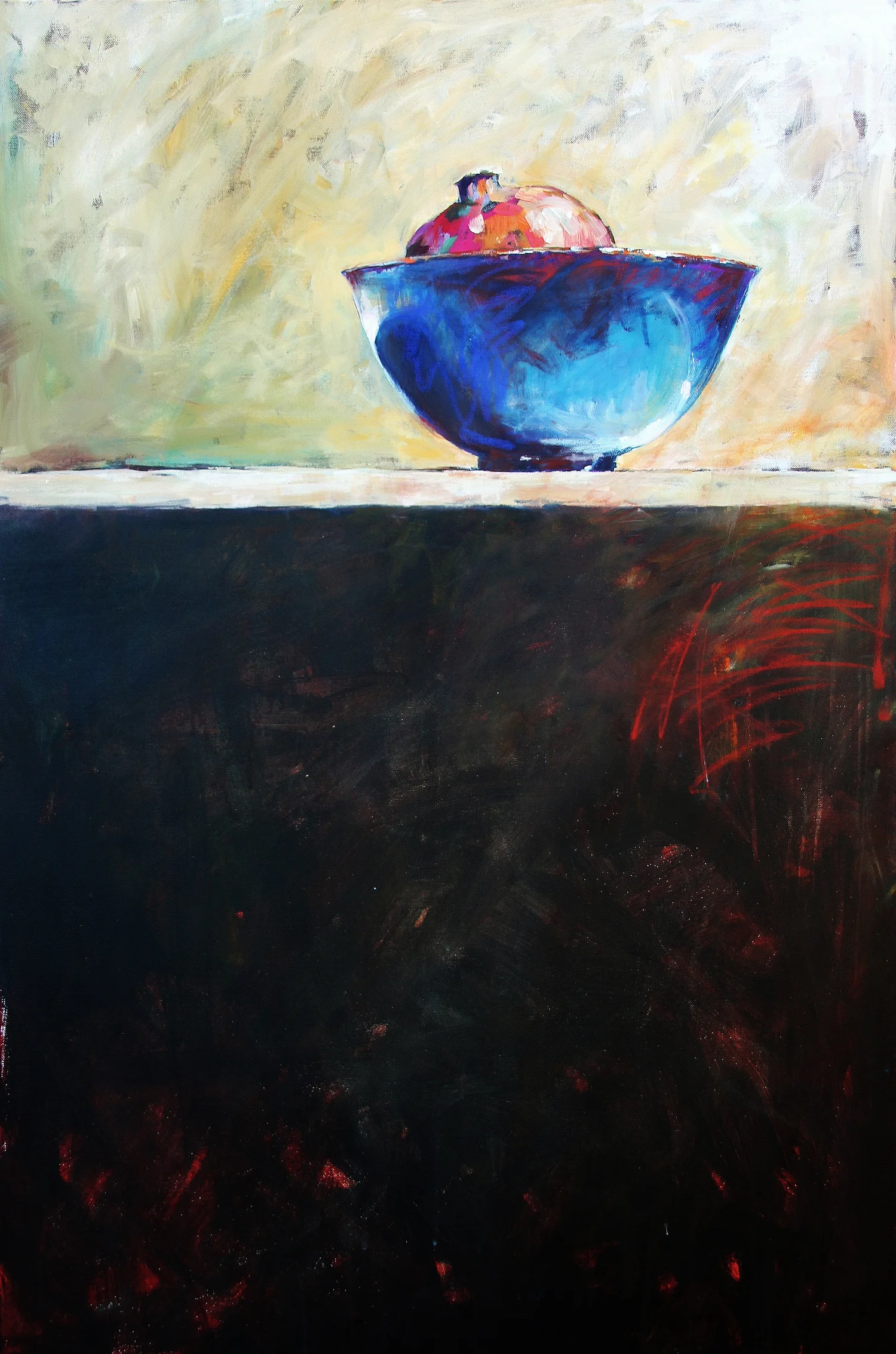 A Pomegranate in a blue bowl