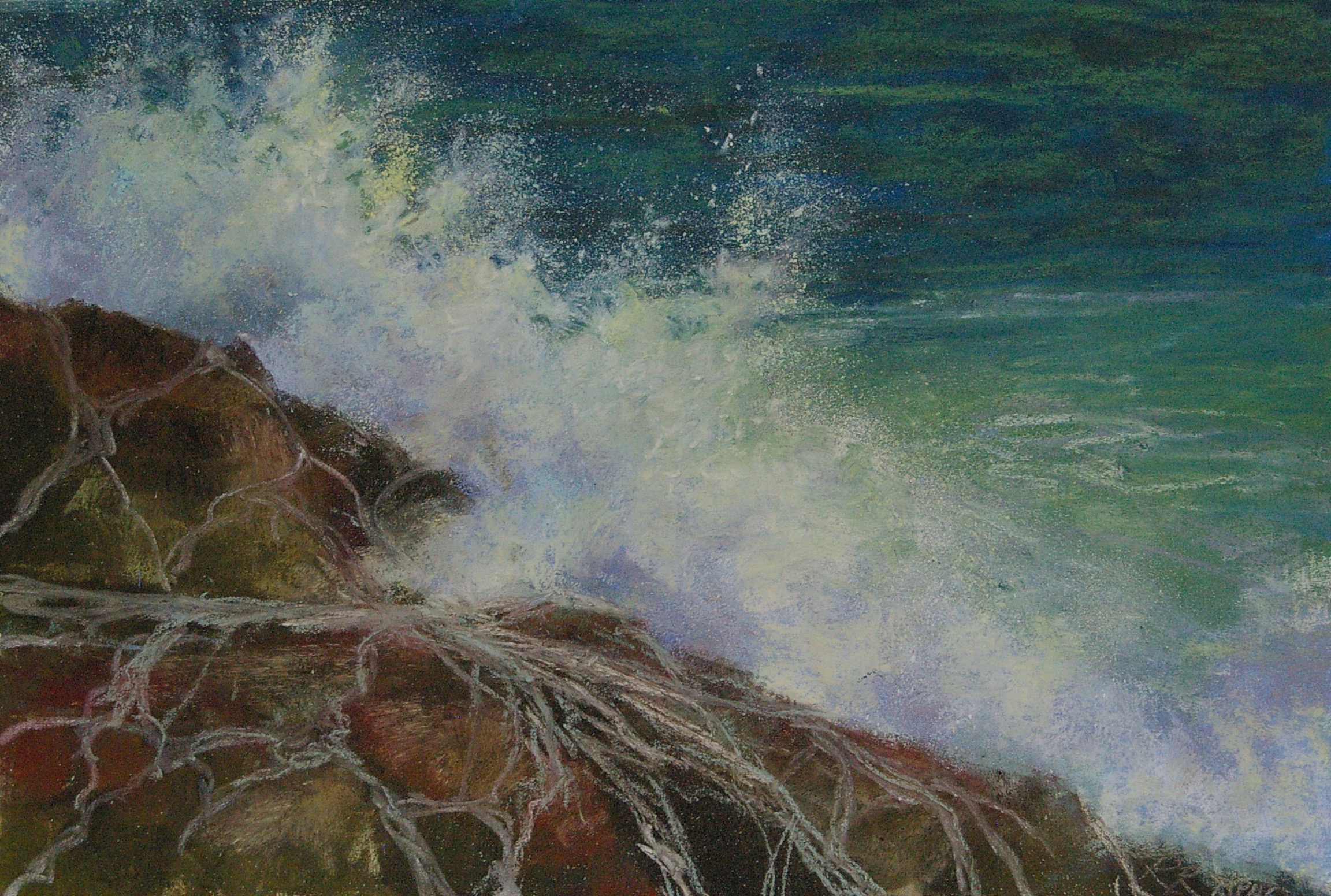Rock & Splash, pastel on paper, 13 x 20, framed with museum glass, $550