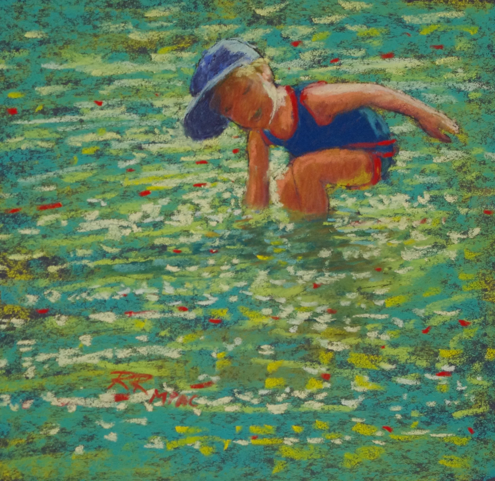 Testing the Waters pastel 8 x 8 framed $195