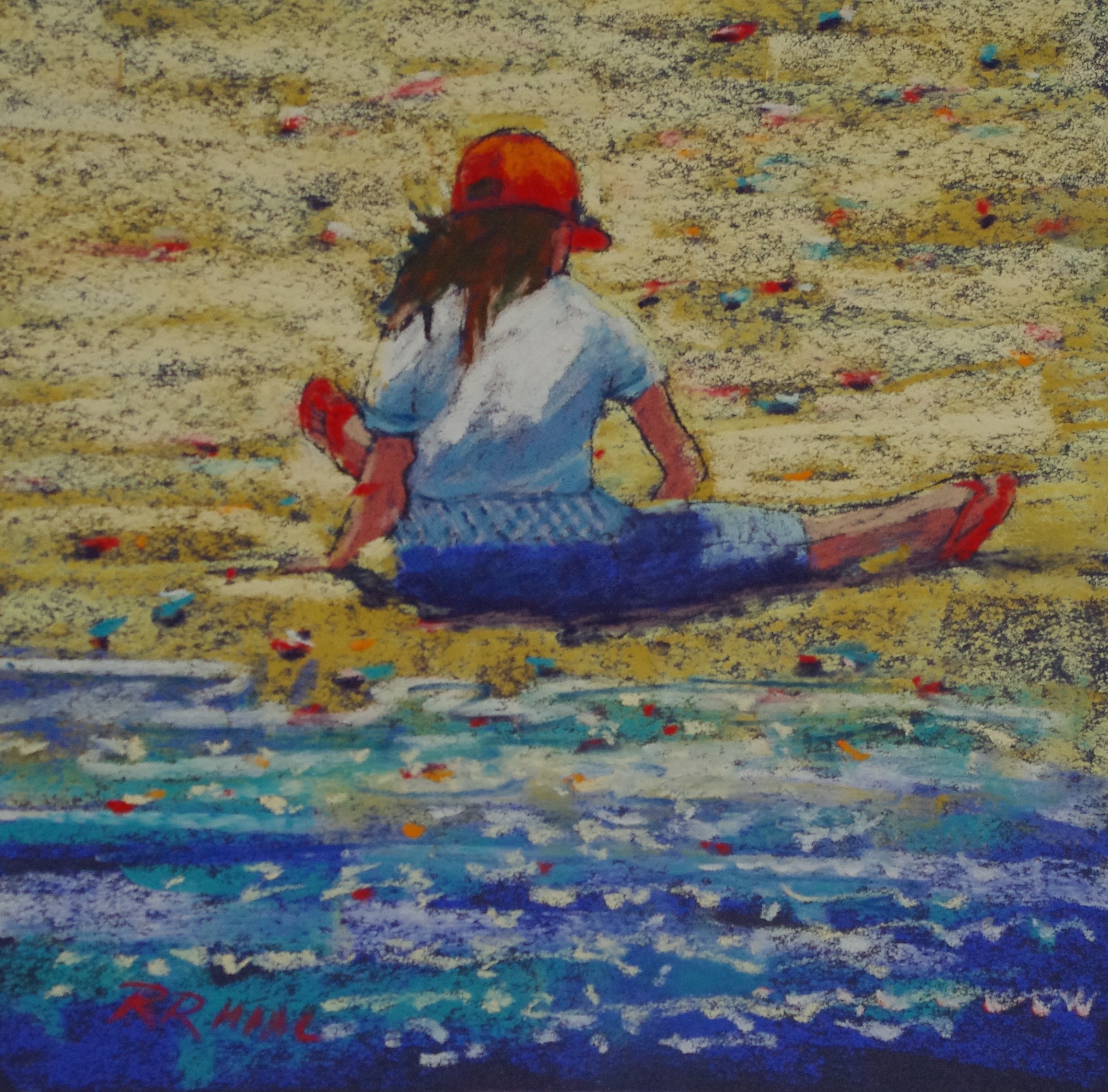 Daring the Tide pastel 8 x 8 framed $195