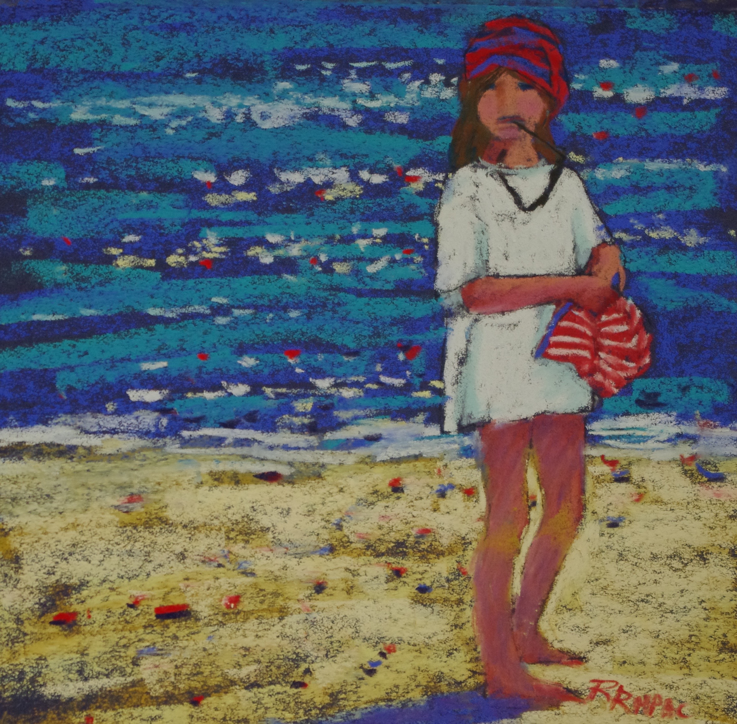 By the Deep Blue Sea pastel 8 x 8 framed $195