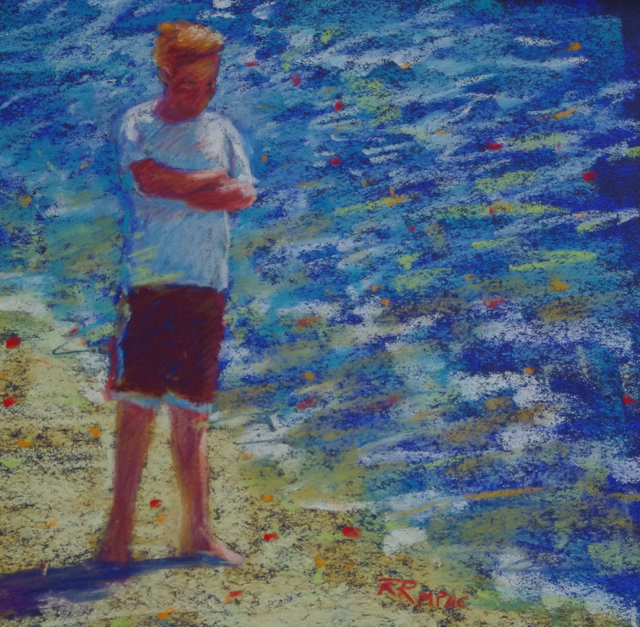 Standing His Ground pastel 8 x 8 framed $195