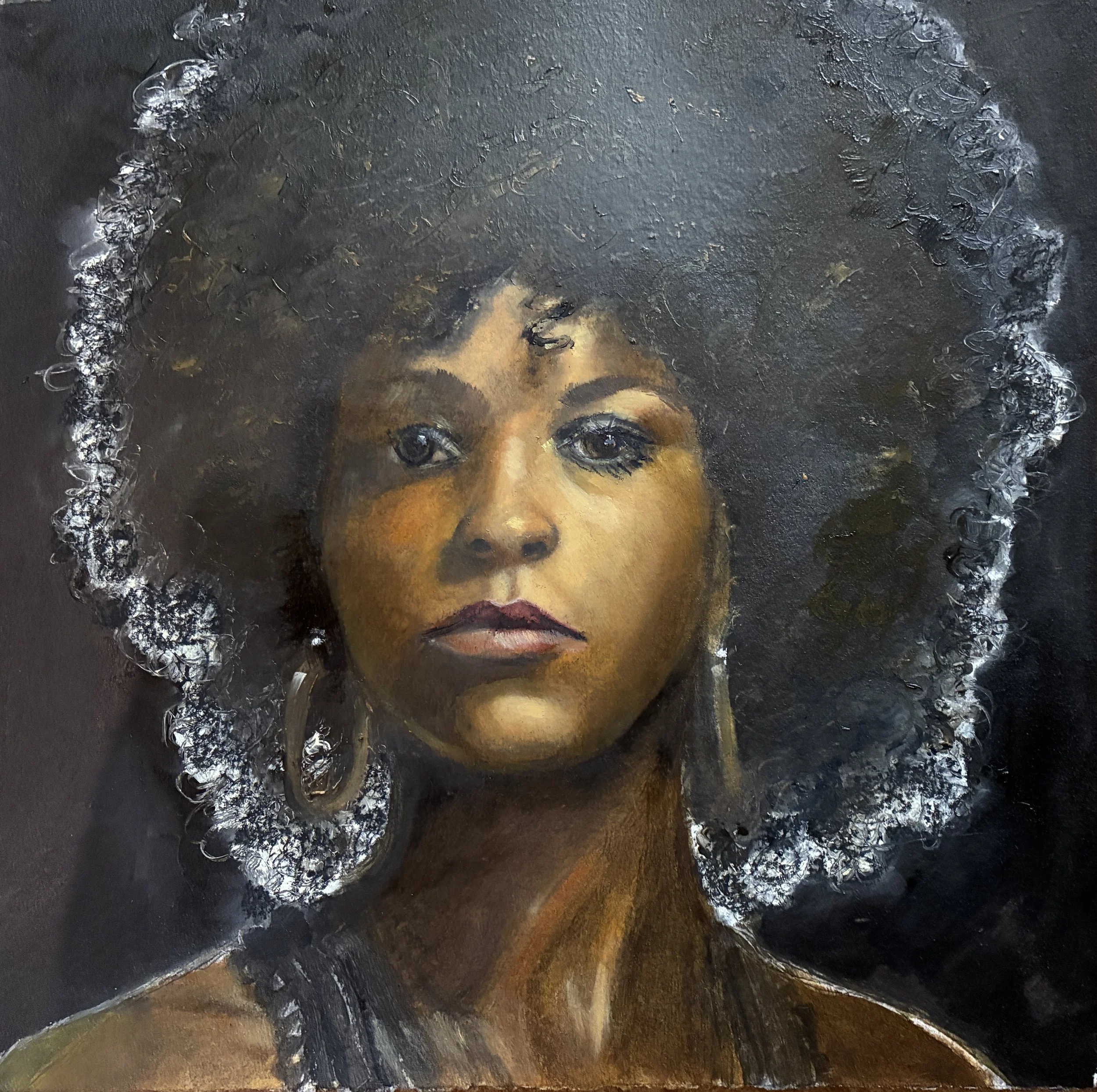 # 18 Prompt: young black woman with afro hairstyle, backlit