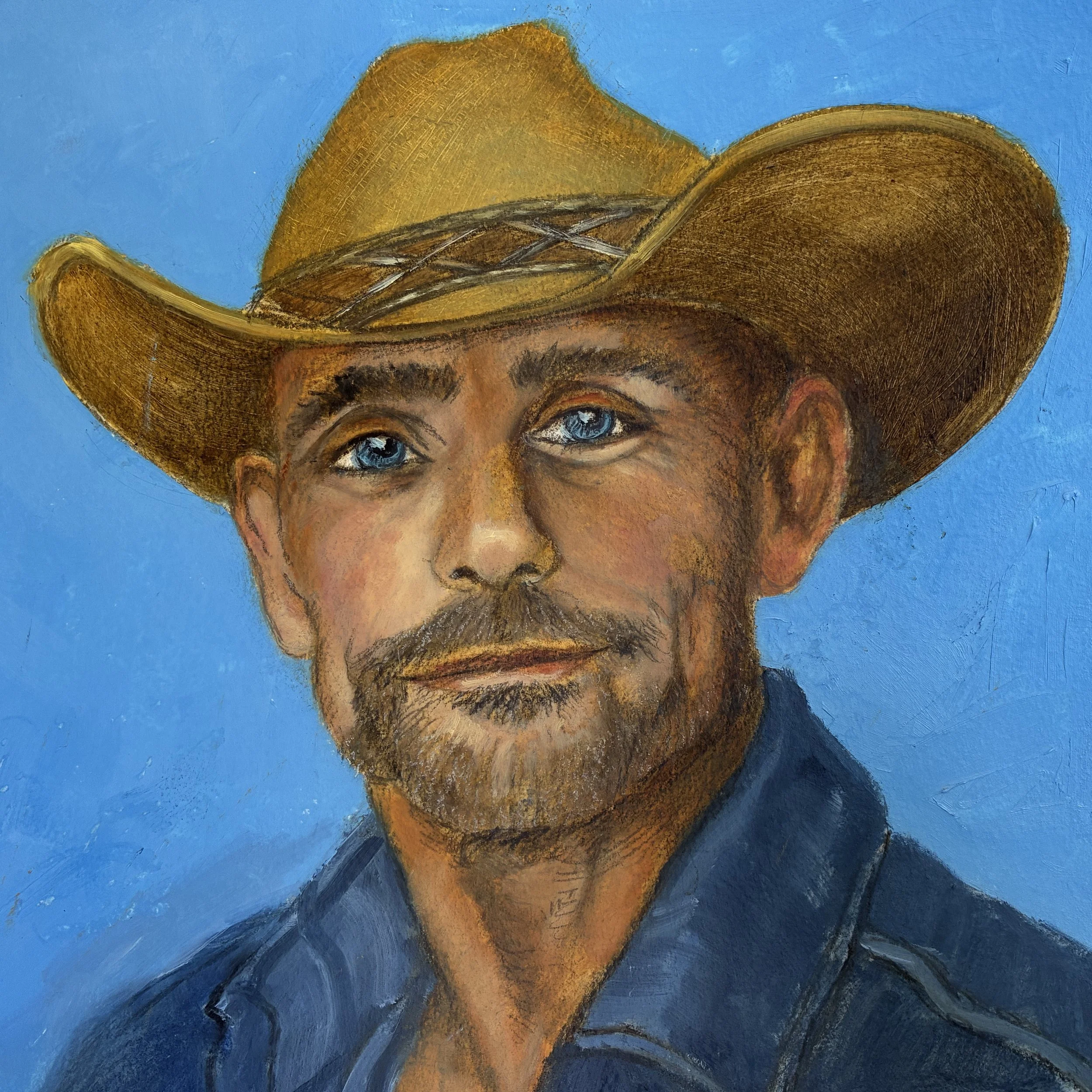 #25 Prompt: Blue-eyed Texan cowboy in straw cowboy hat
