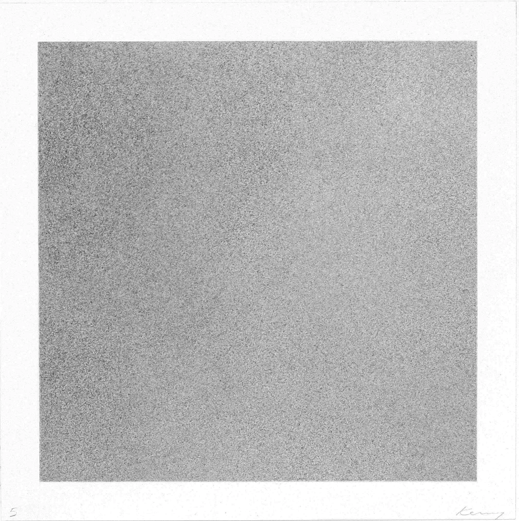 Graphite Blown by the Artist Onto Prepared Paper , 2011, graphite and oil pastel, 10 x 10 in. Part of a graduated series of six from dark to light.