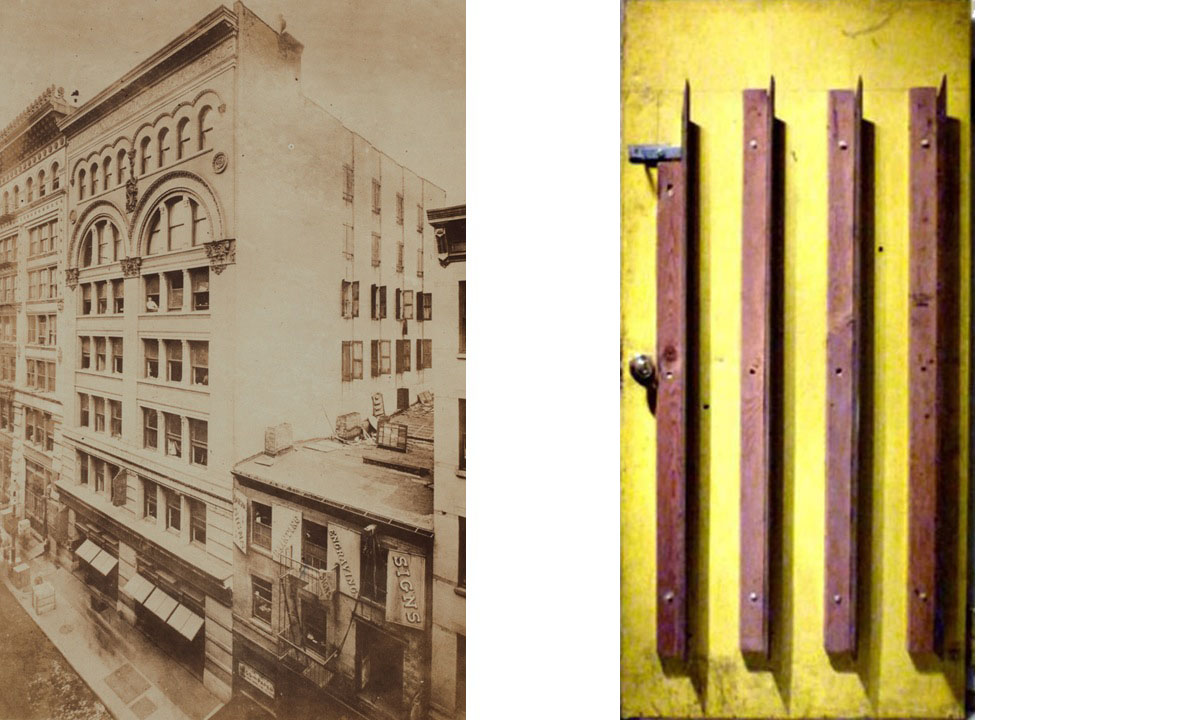 Left, 80 Wooster Street. Right, Bladed door to Maciunas's loft in 80 Wooster Street.