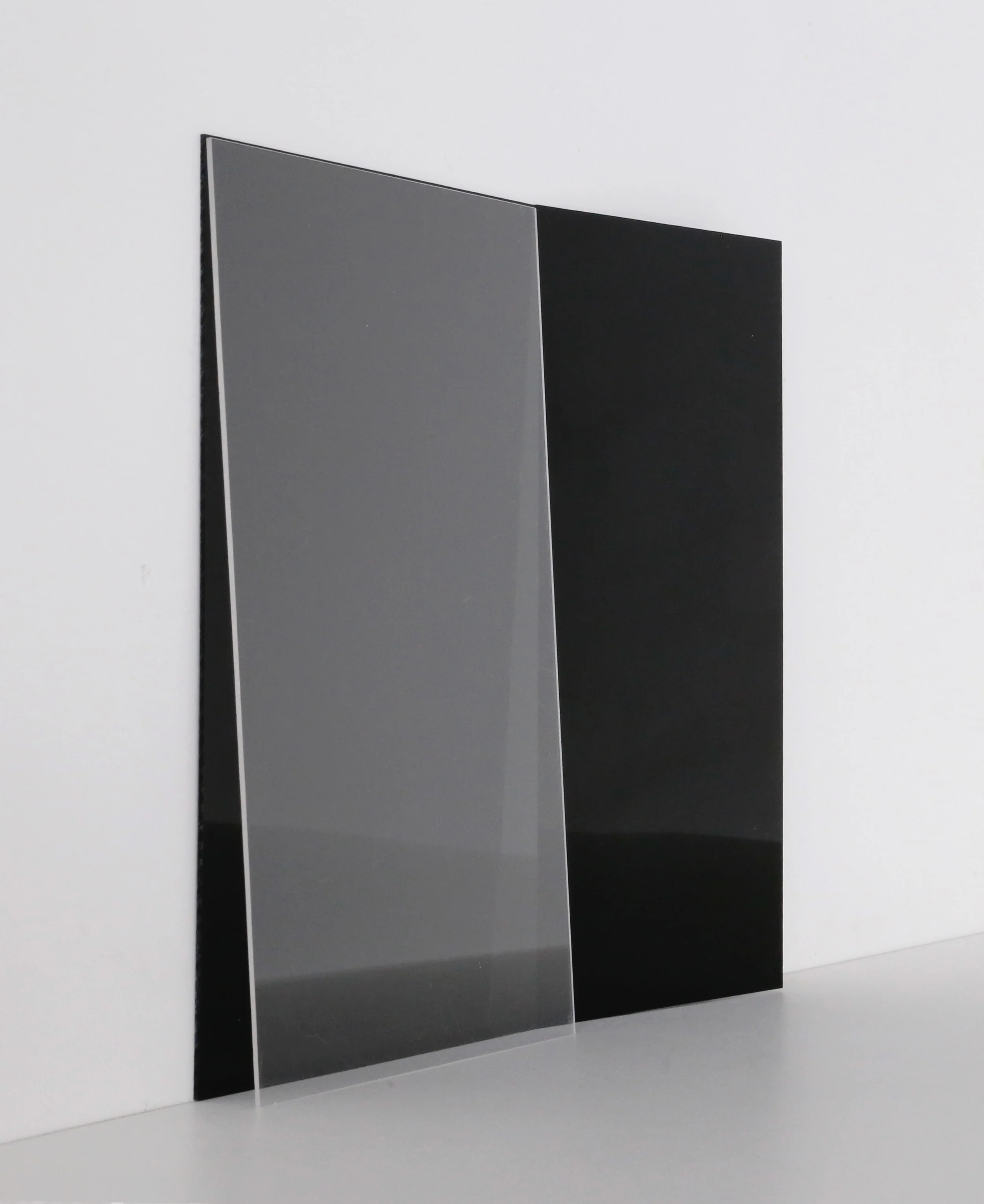 Untitled, 2014, 84 x 96 inches, one clear and two black panels. Proposal.