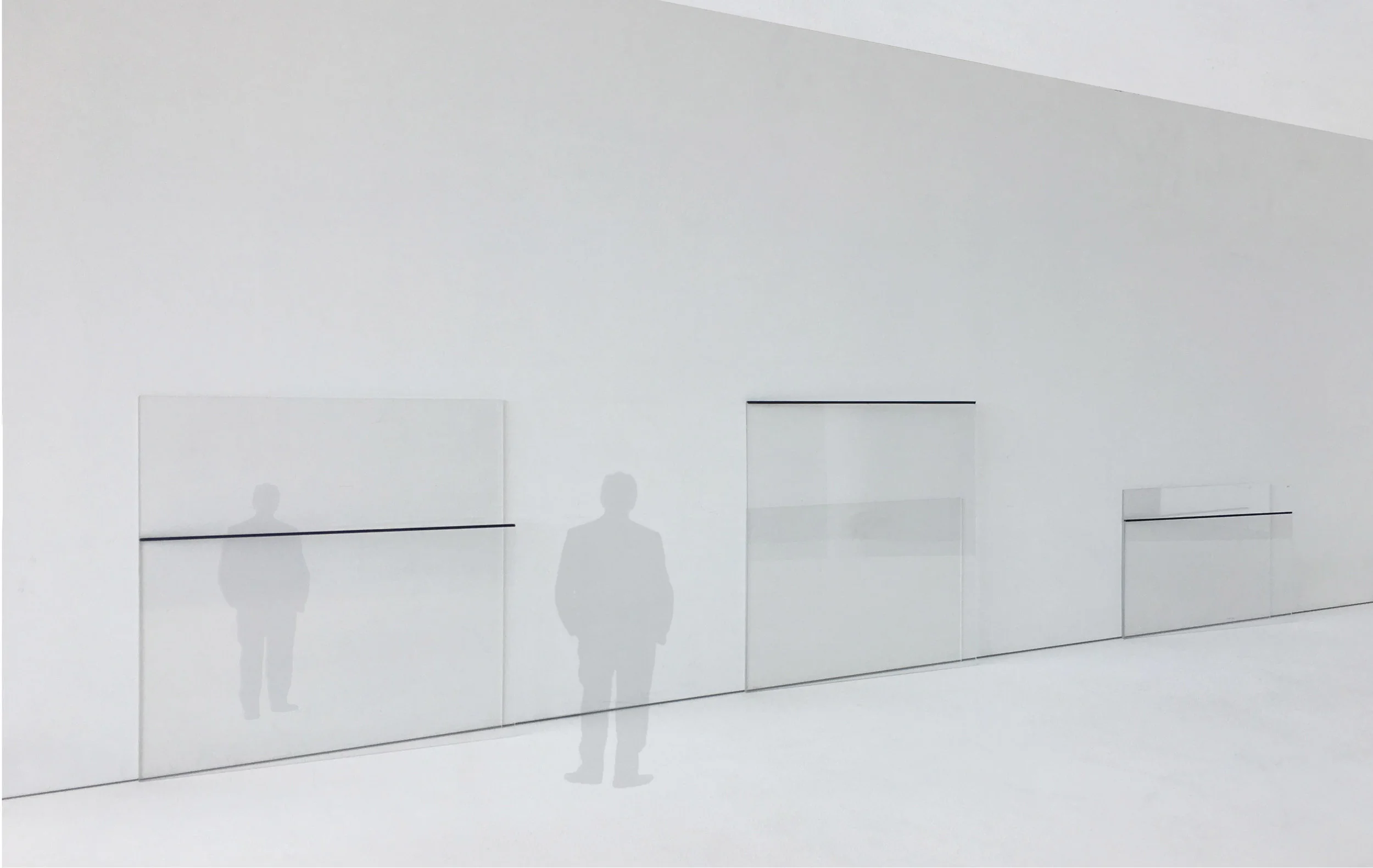 Untitled, 2017, size TBD, series with six glass sheets, three with a black fritted edge. Proposal.