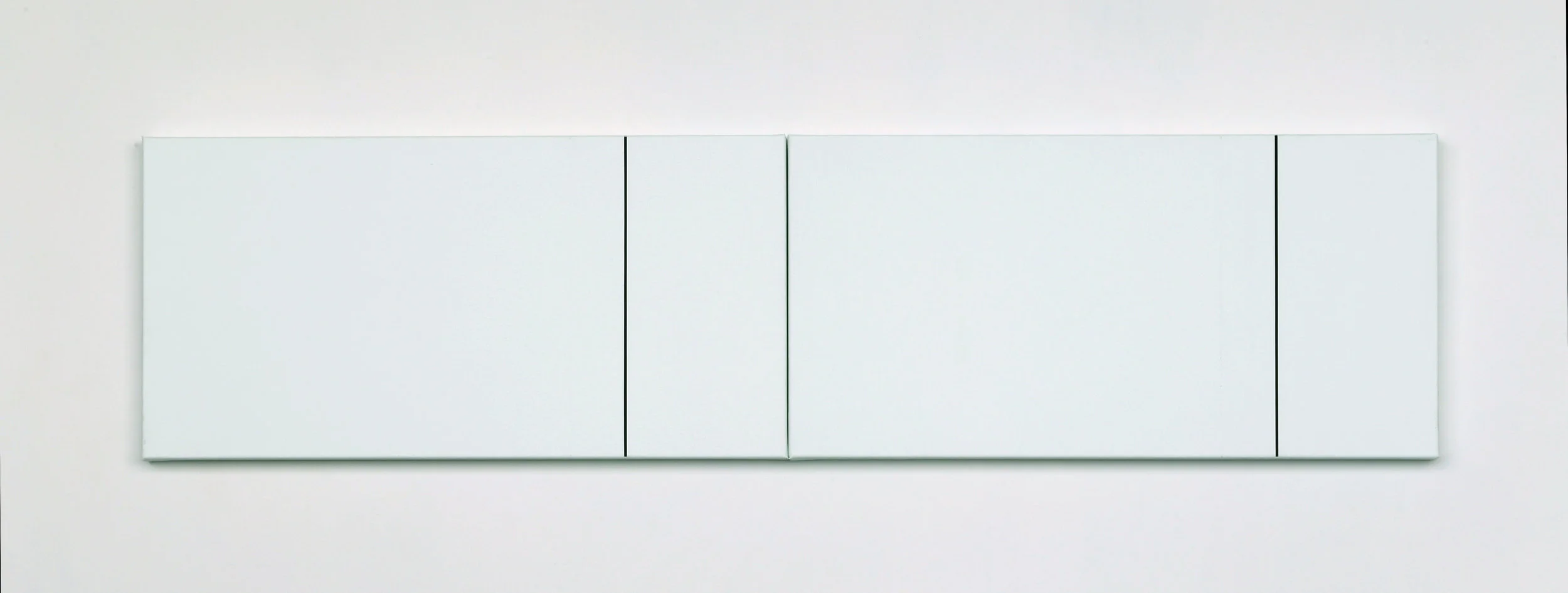 Untitled , two part painting, 2016, 10 x 40 inches, Flashe vinyl paint on canvas. From a larger series.