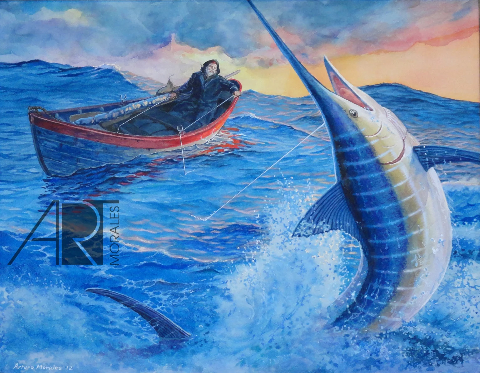 The Old Man and the Sea, watercolor, 19"x 15", original: $750, giclee print: $225