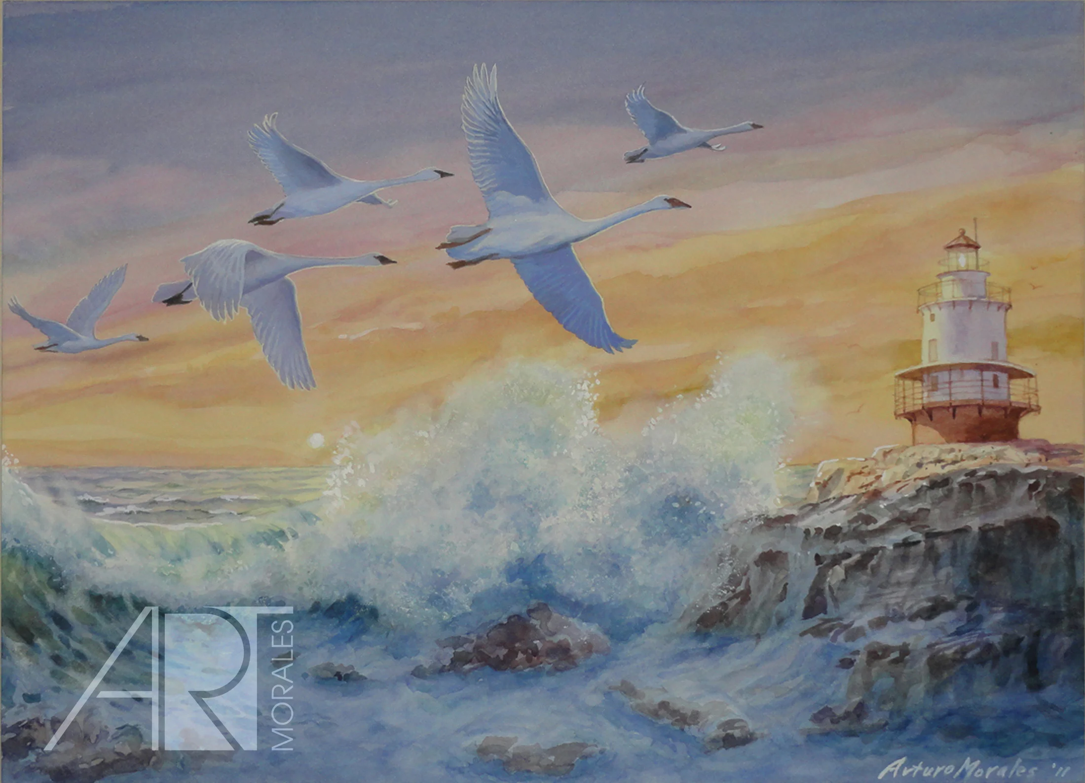 ogunquit lighthouse, maine, watercolor, 15.25"x 11.25", original: $275, giclee print: $120