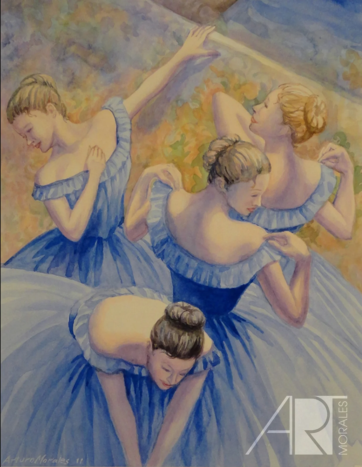 blue dancers, watercolor, 11"x 14", original sold, giclee print: $125
