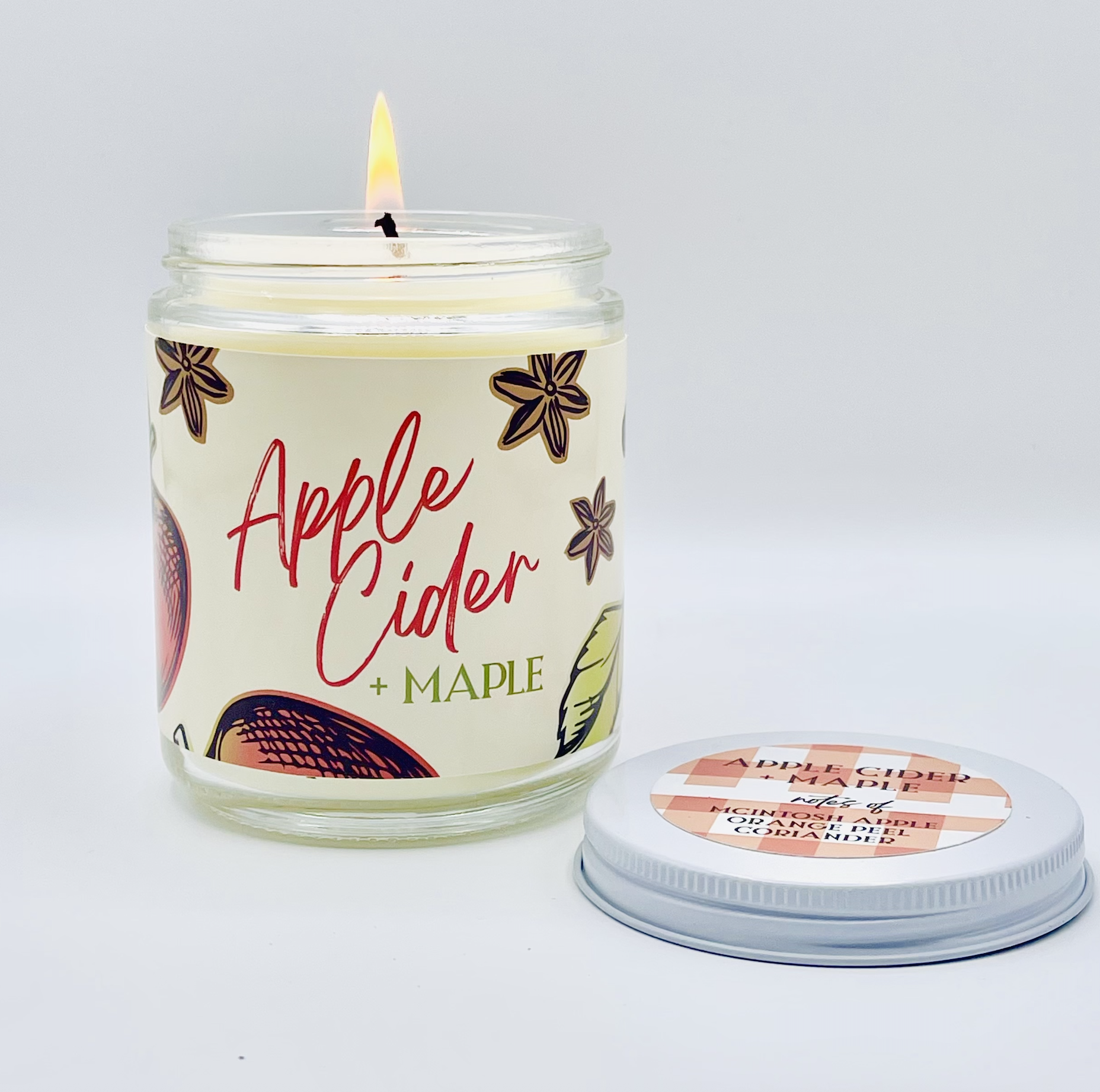 APPLE CIDER AND MAPLE - ARTISANAL HAND POURED 8OZ GLASS JAR CANDLE
