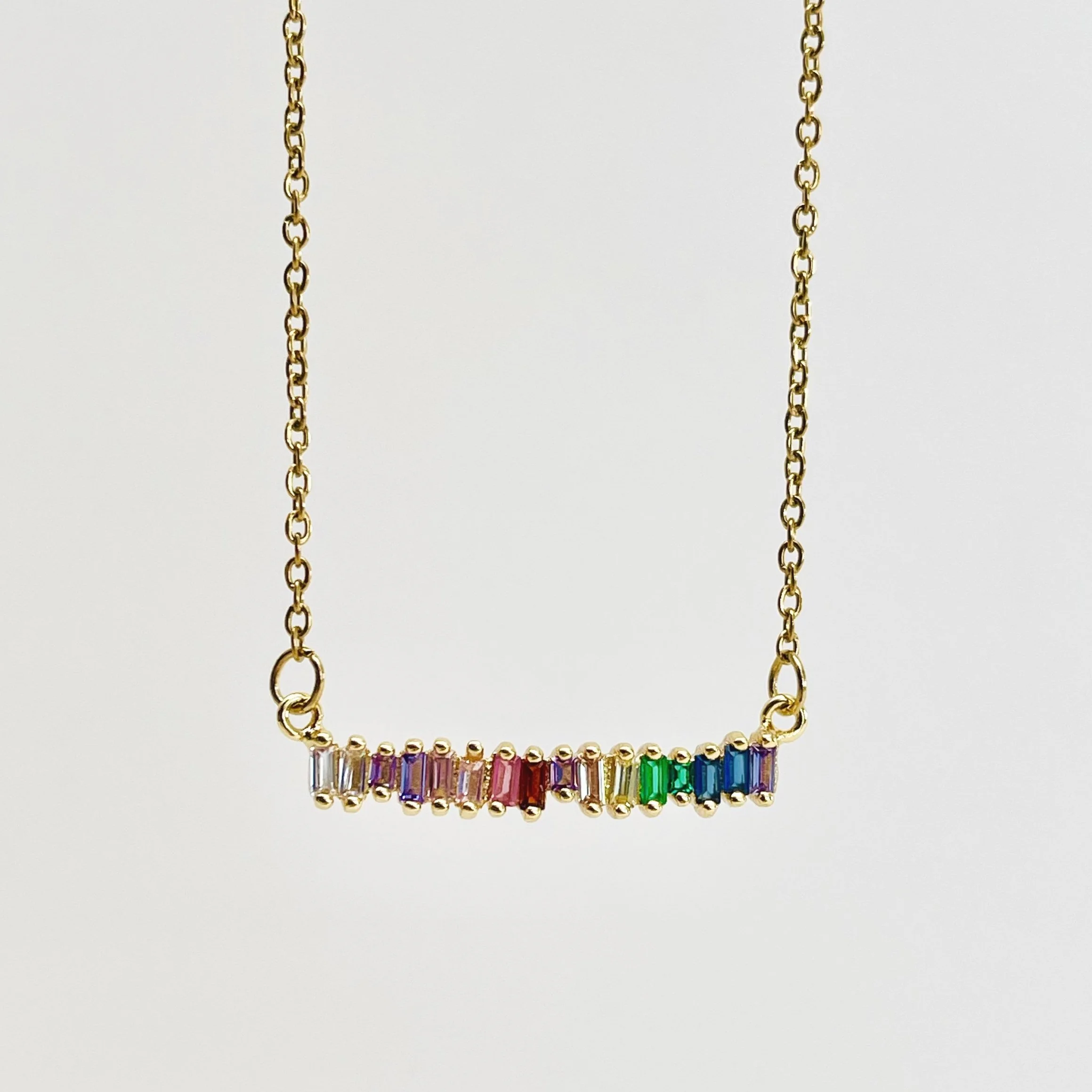 Rainbow Crystal Bar Pendant Necklace