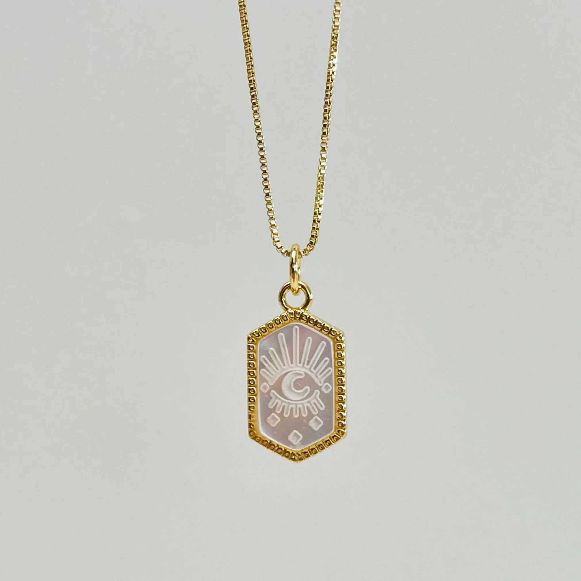 Mother of Pearl Celestial Moon Hexagon Pendant