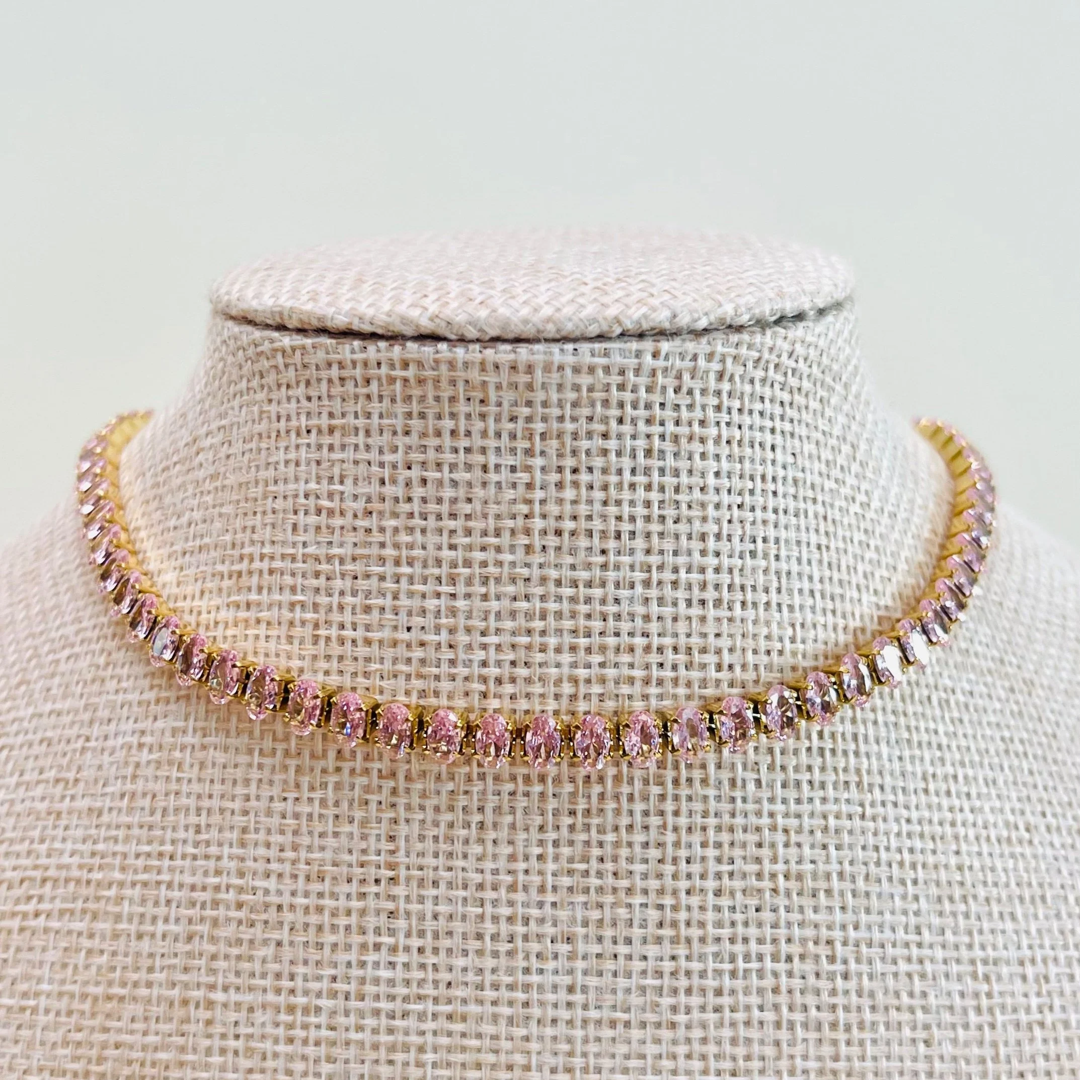Blush Oval Crystal Choker Necklace - Stainless