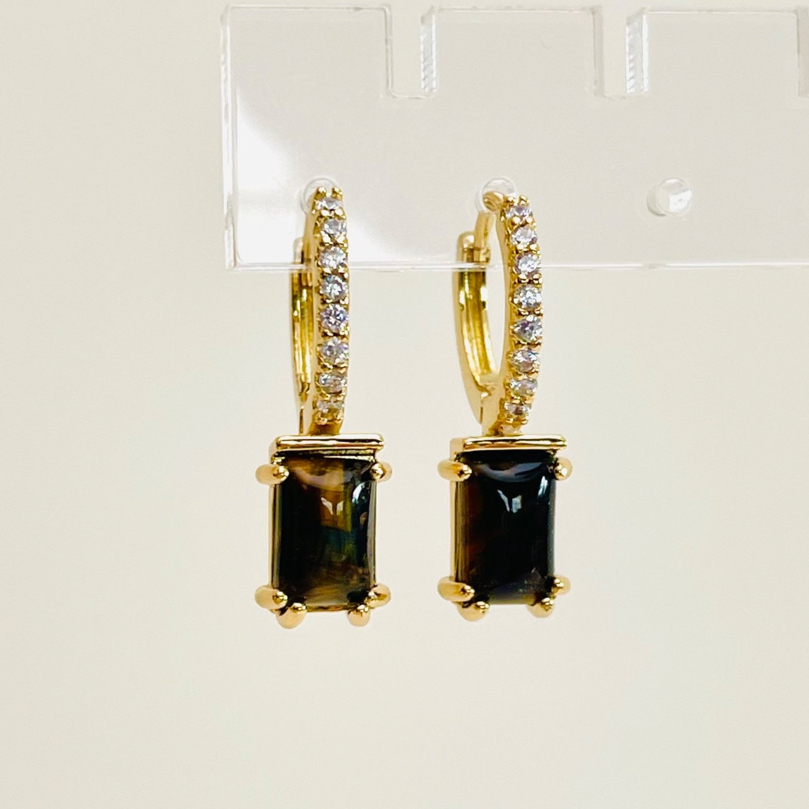 Tortoise Pave Drop Huggie Hoops