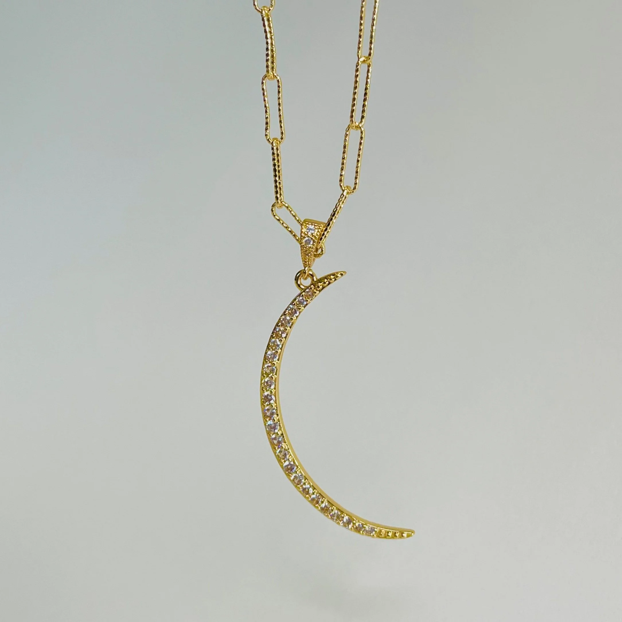 Pave Crescent Moon Statement Pendant