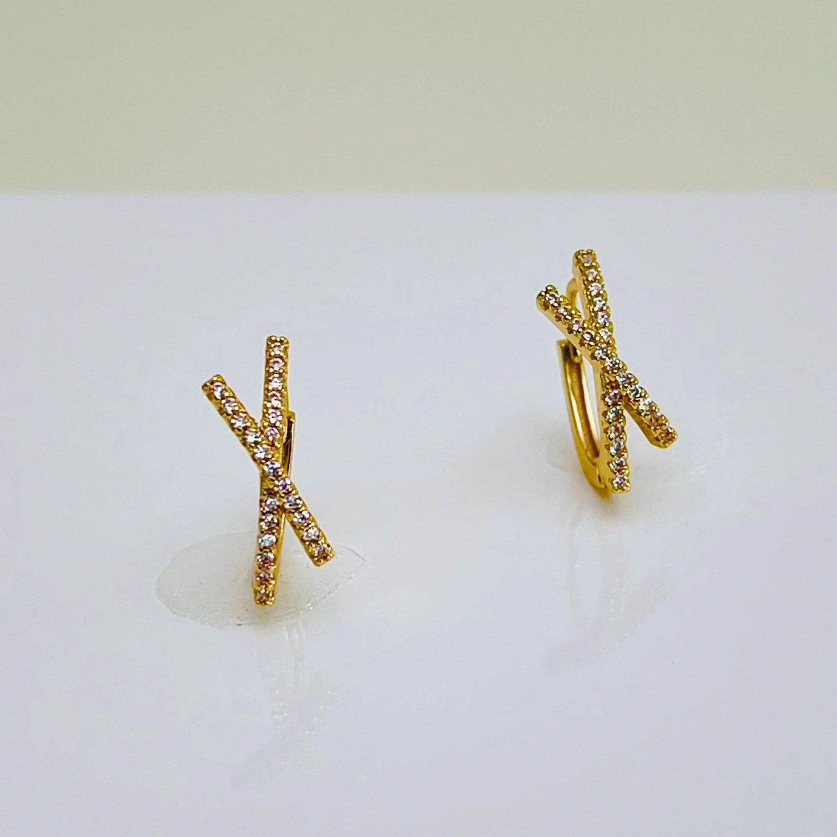 Golden Crystal Criss Cross Huggie Hoops
