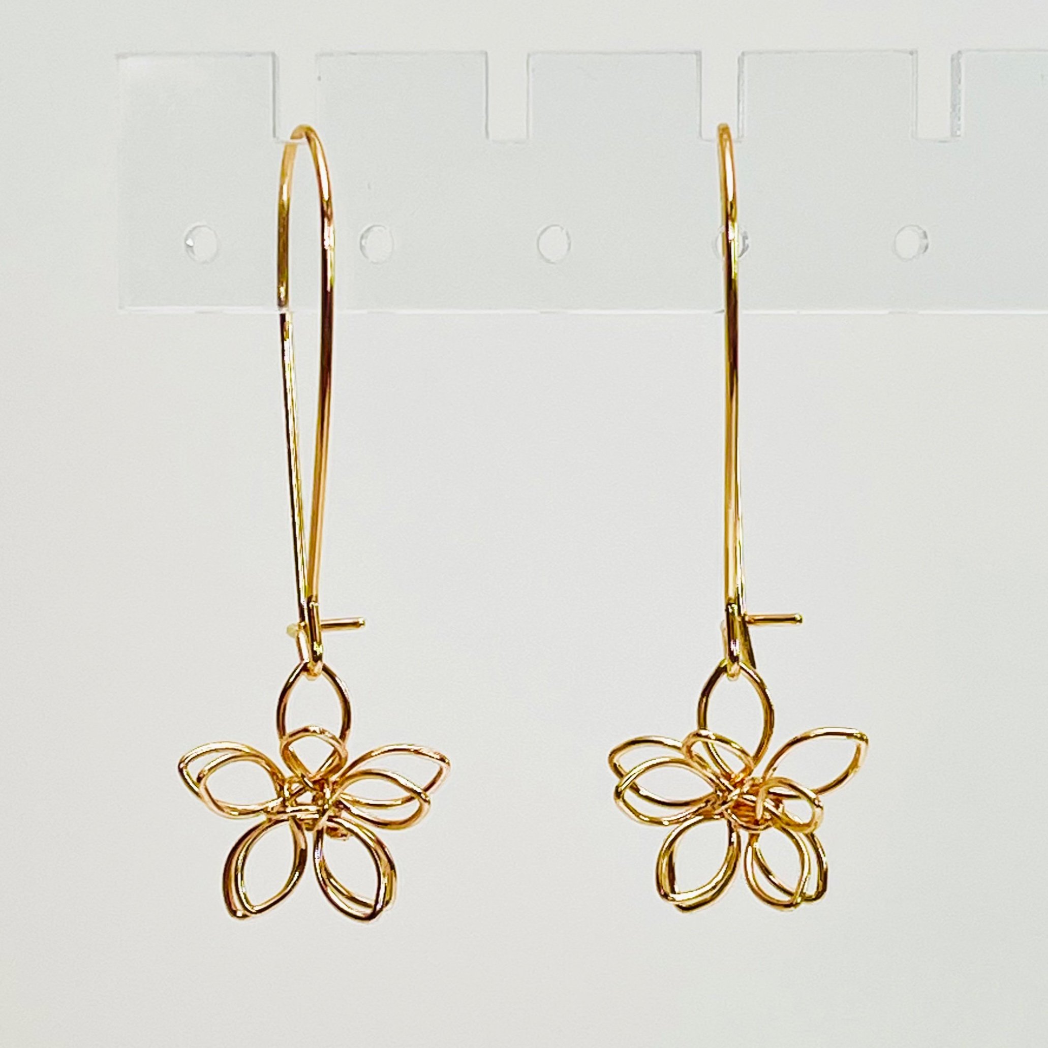 Golden Wildflower Long Wire Drop Earrings