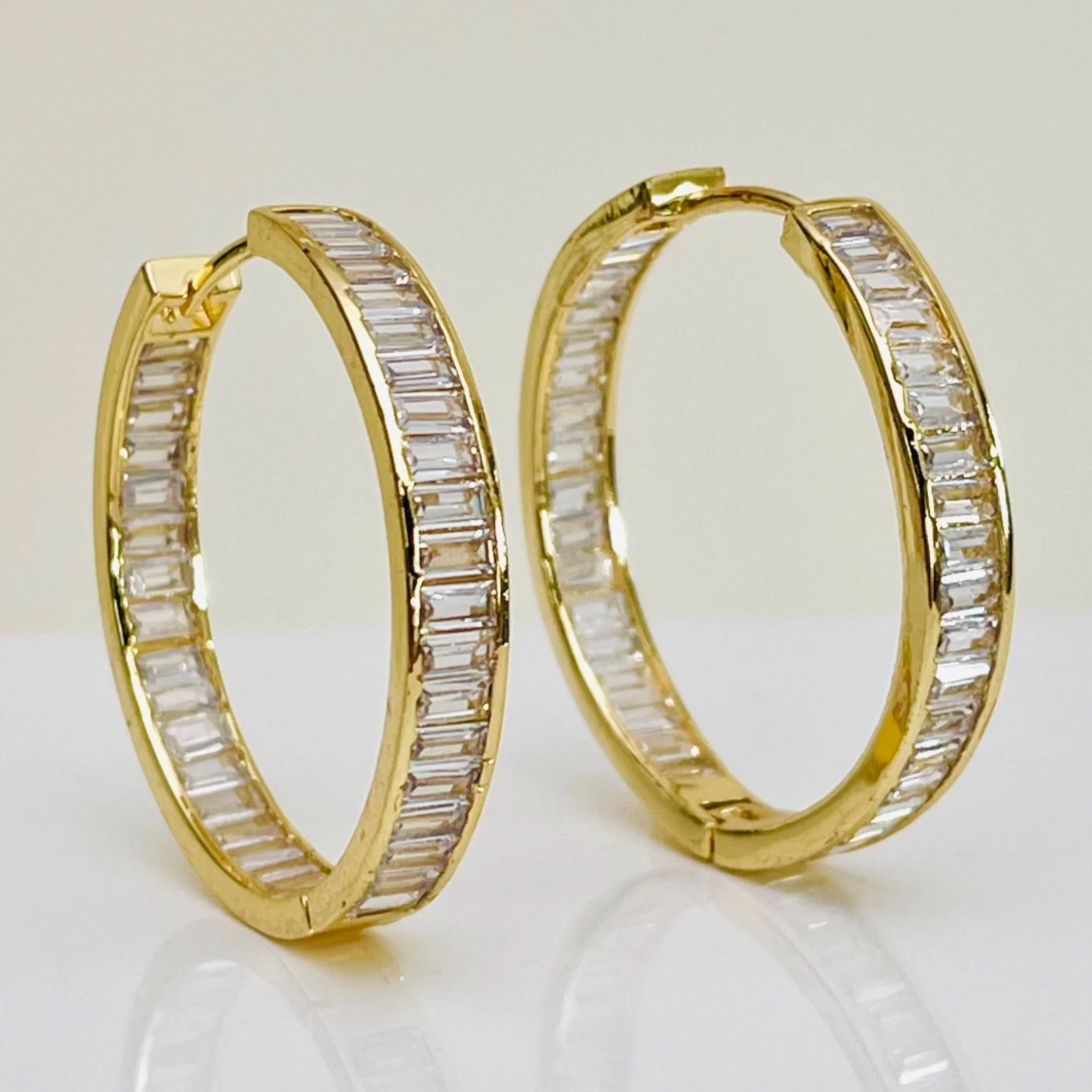 The Baguette Drop Hoop Earrings - Medium