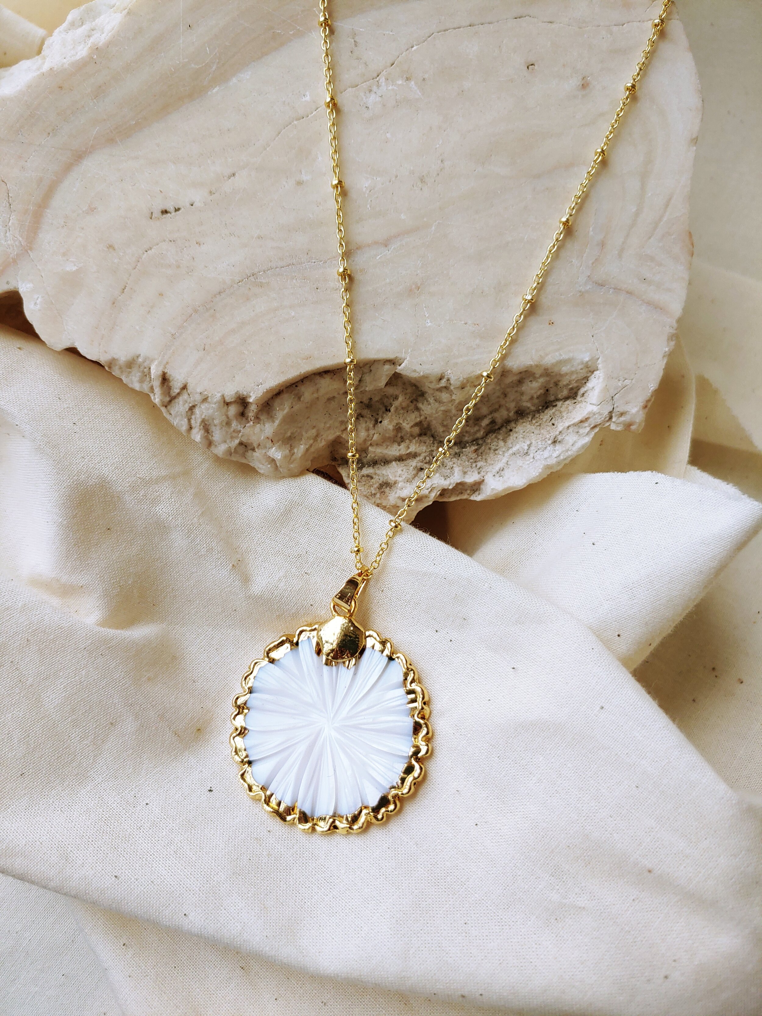 Carved Mother of Pearl Shell Pendant 