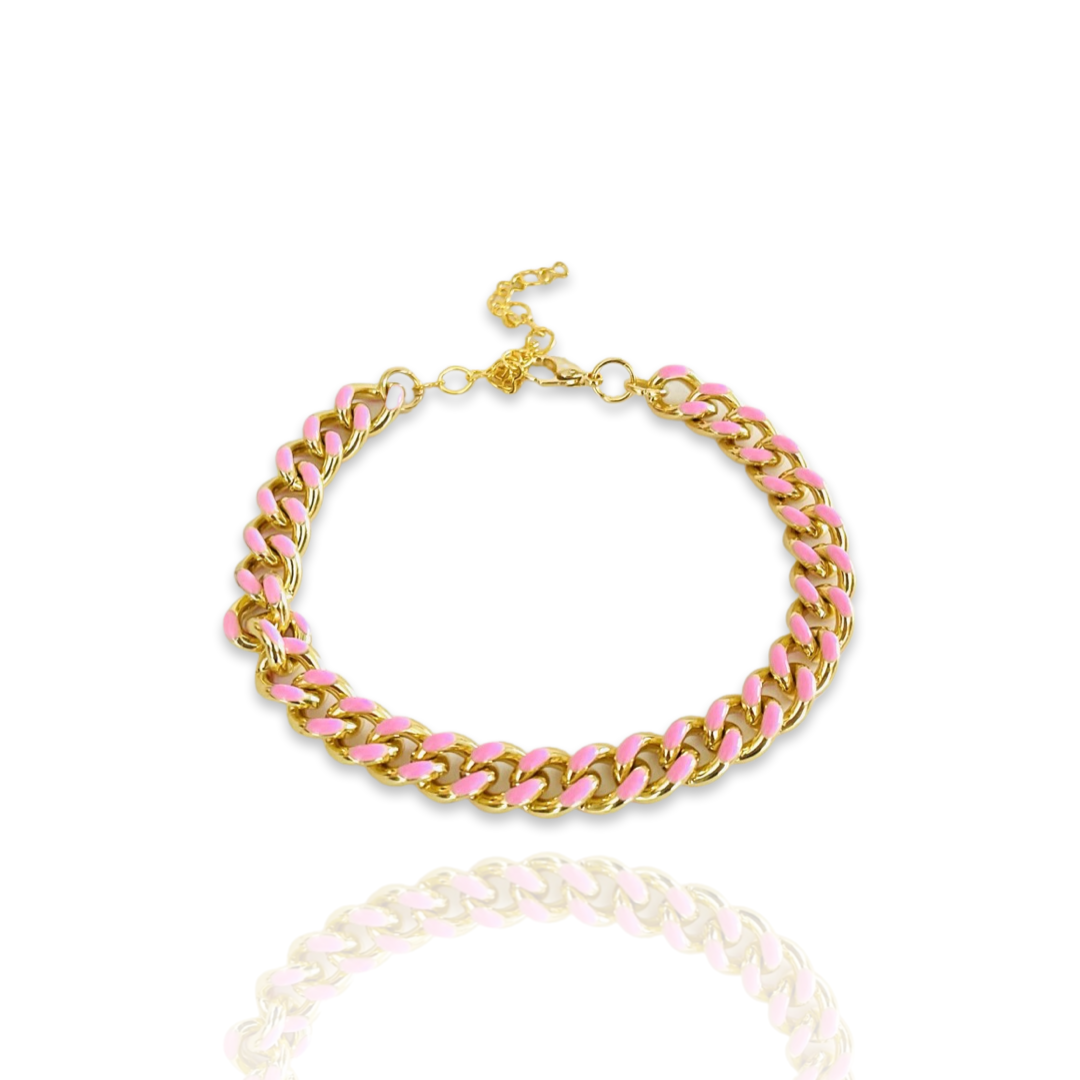 Pink Enamel Chain Bracelet
