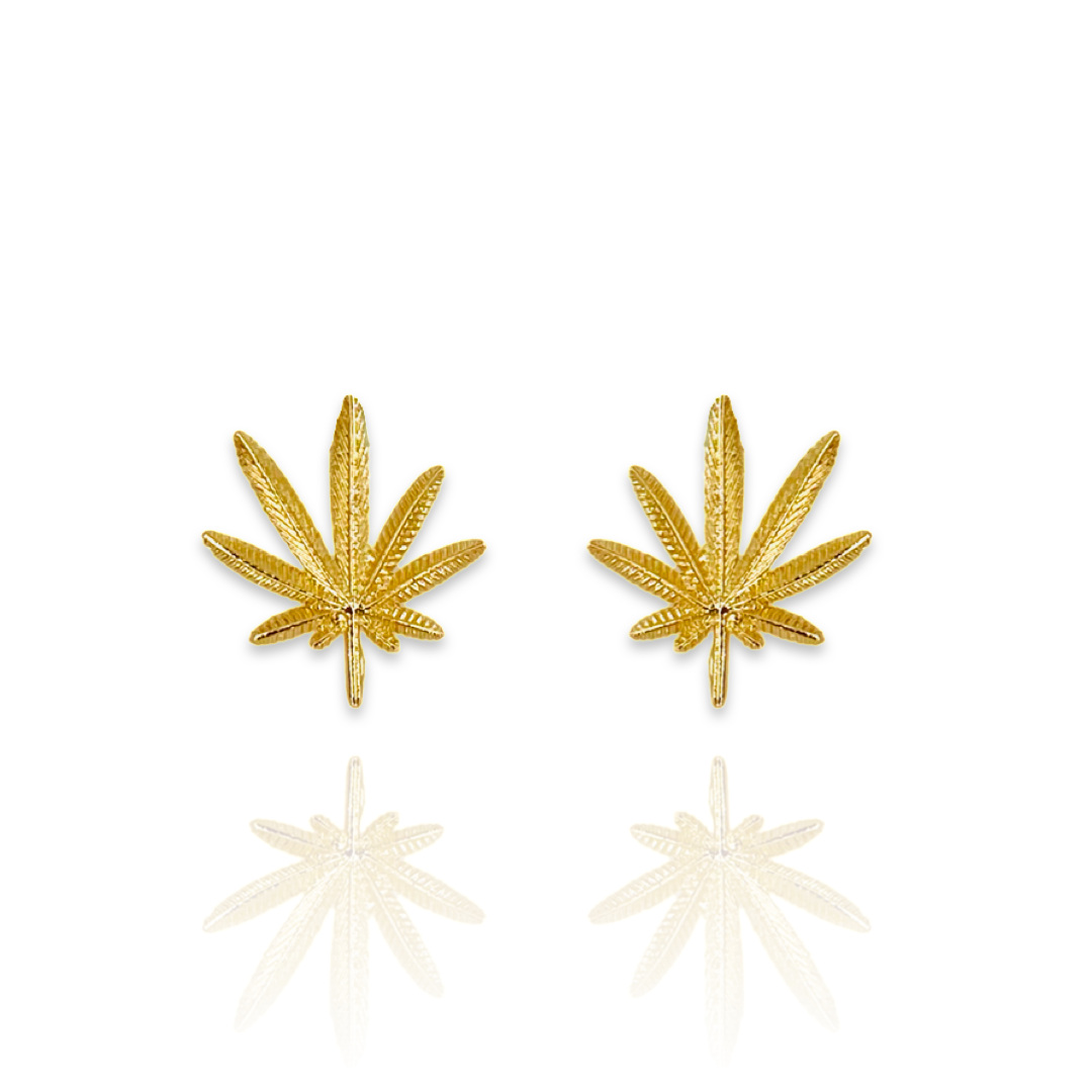 Golden Pot Leaf Studs