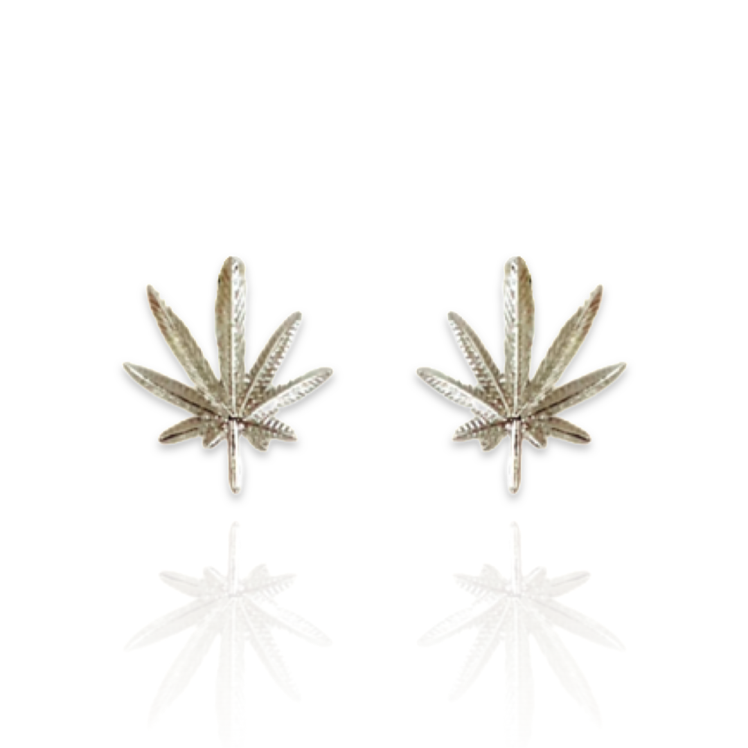 Silver Pot Leaf Studs