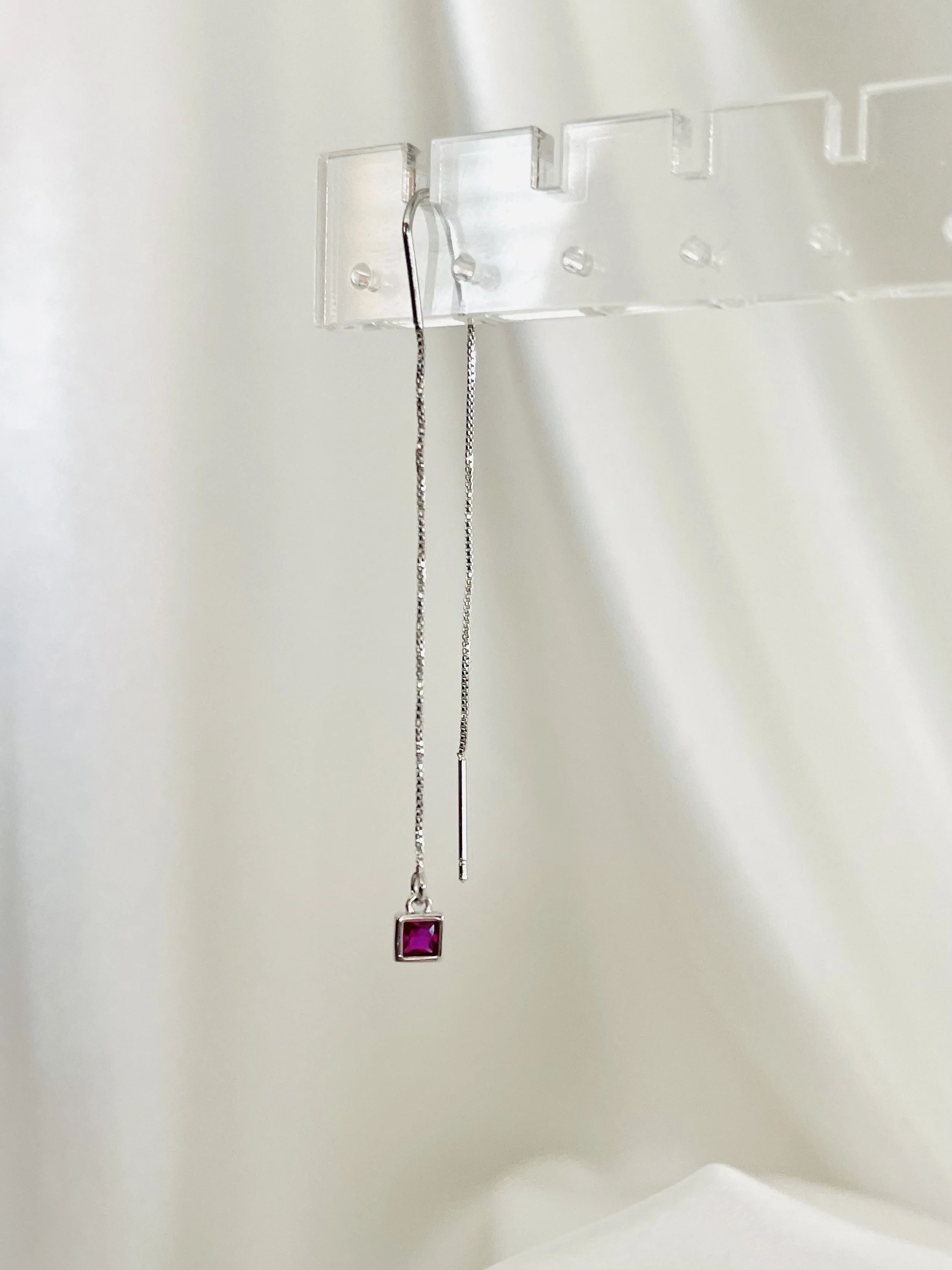 The Silver Ruby Crystal Ear Threader