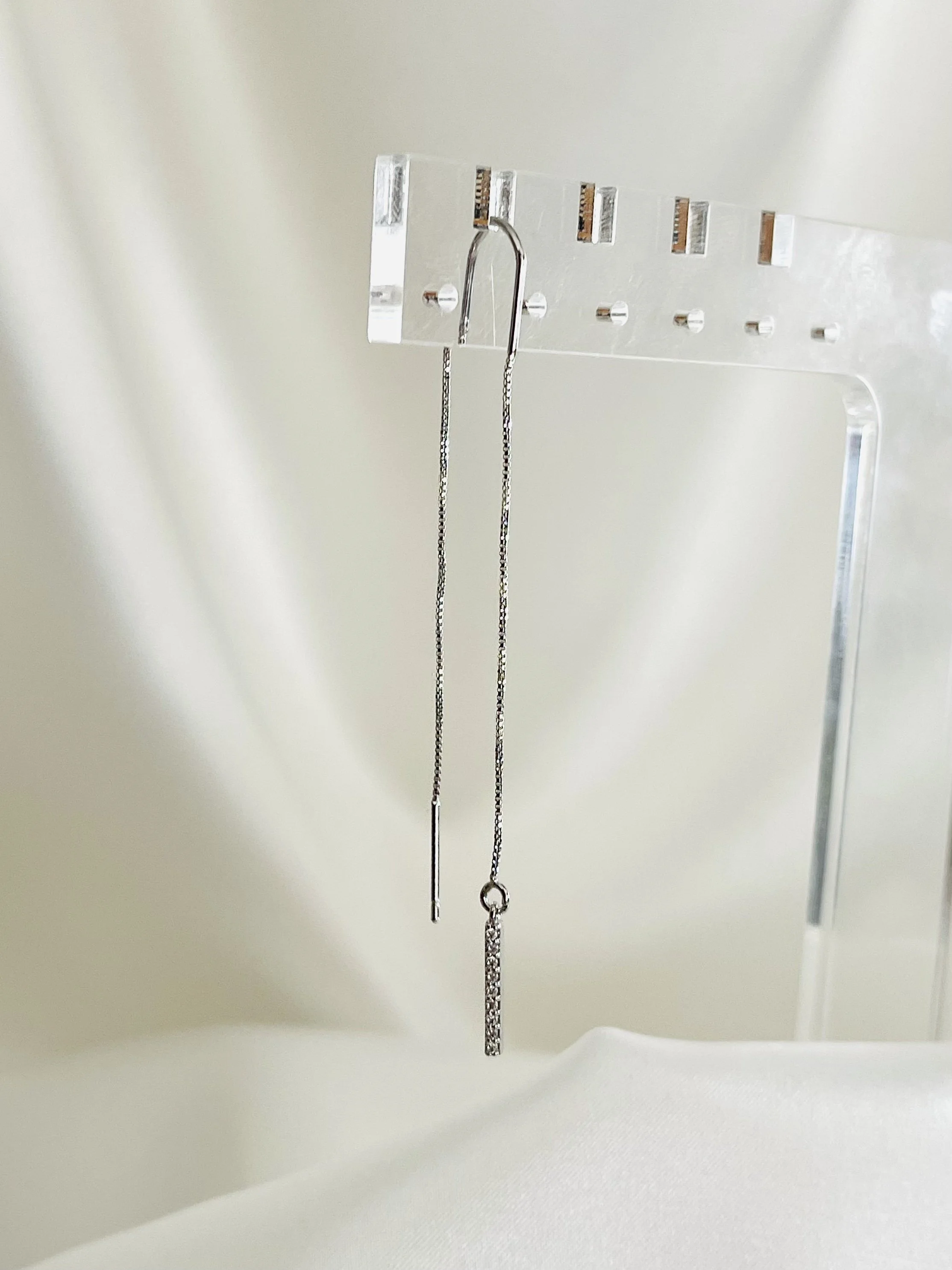 The Silver Crystal Bar Ear Threader