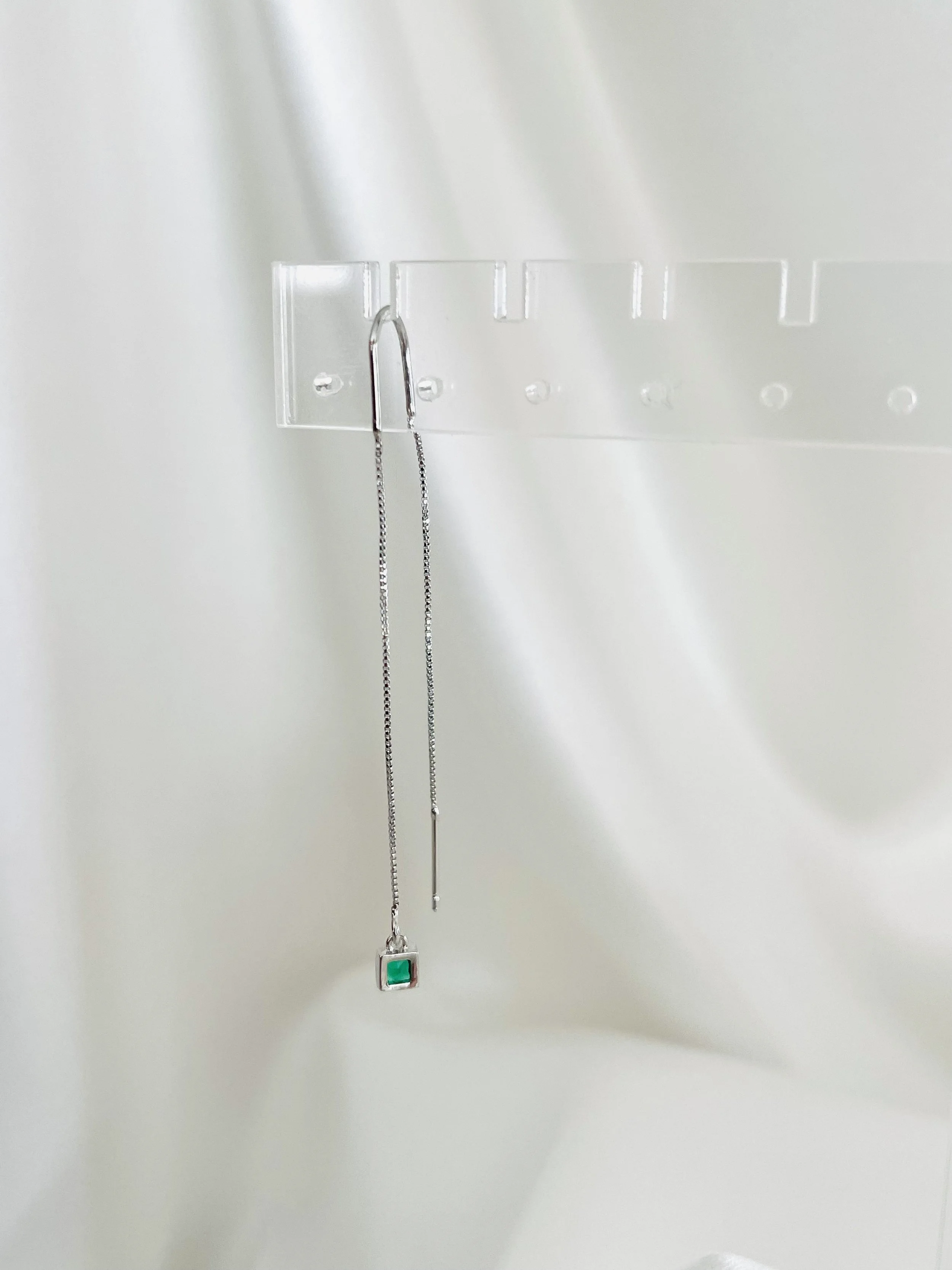 The Silver Emerald Crystal Ear Threader