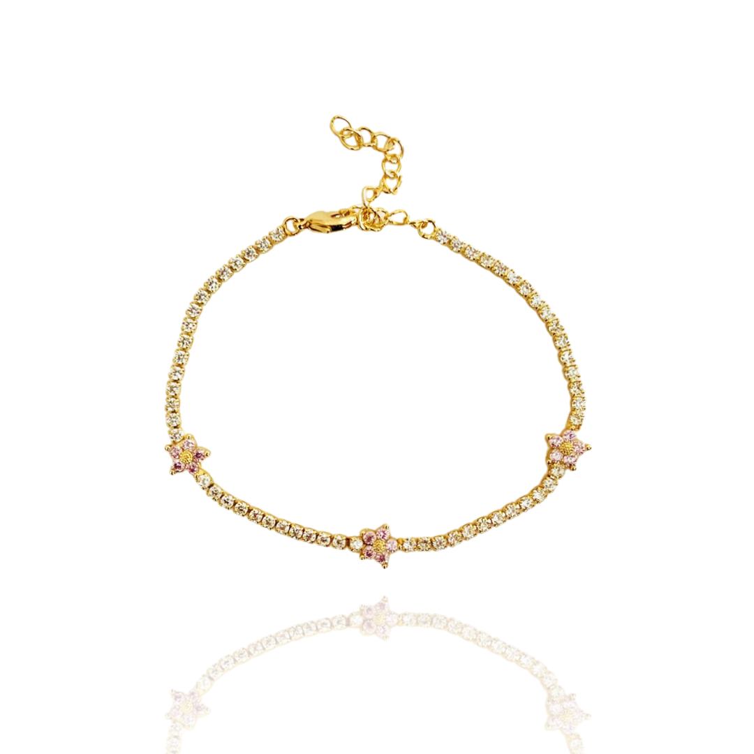 The Pink Crystal Flower Blossom Tennis Bracelet