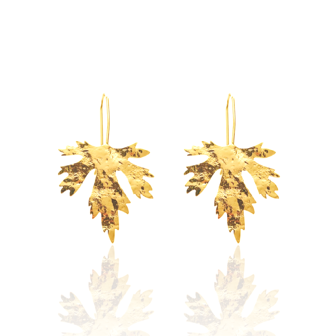 The Hammered Golden Leaf Drop Earrings